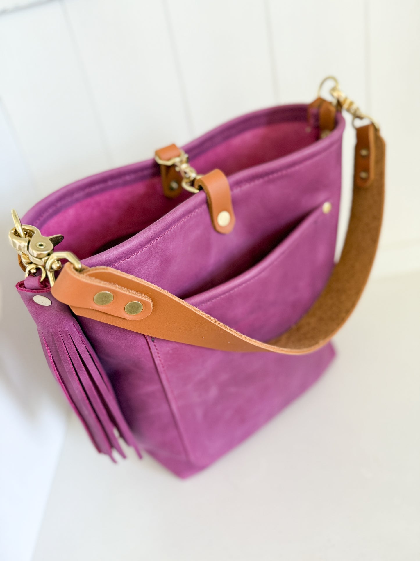 Bennett Bucket in Electric Pink Full Grain Leather
