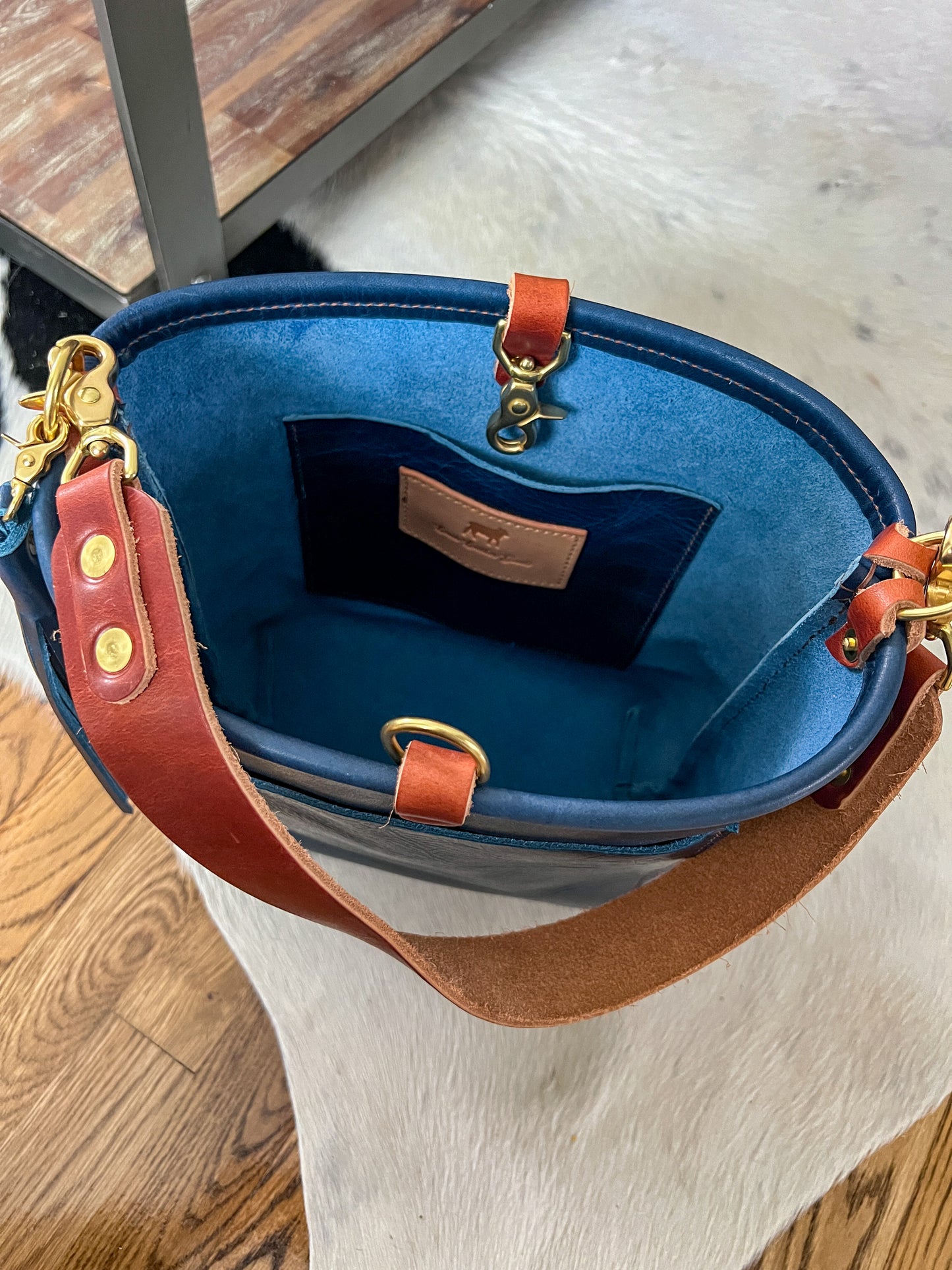 Bennett Bucket in Horween Cobalt Derby Veg Tan Leather