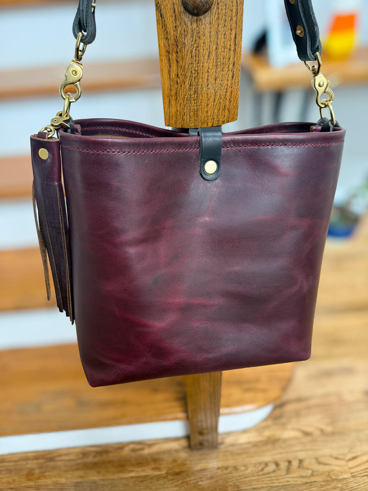 Hobo Bucket in Plum Noir Horween Horse Leather