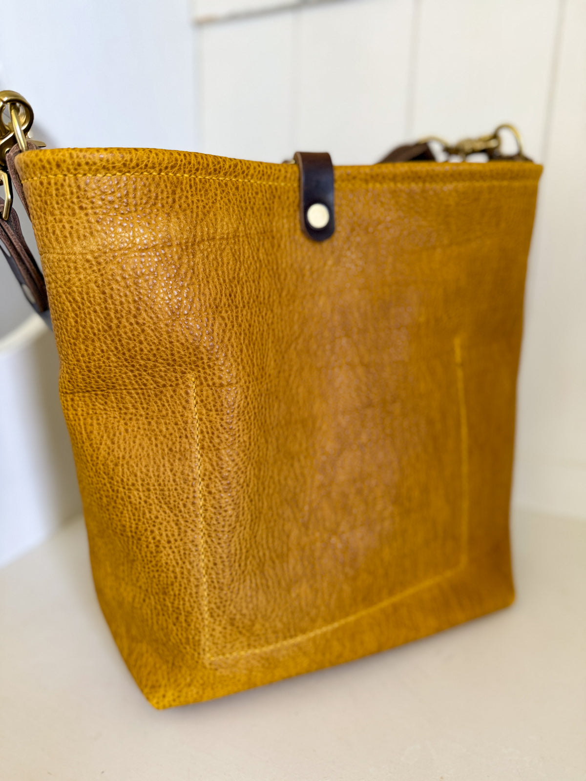 Bennett Bucket in Goldenrod Full Grain Bison