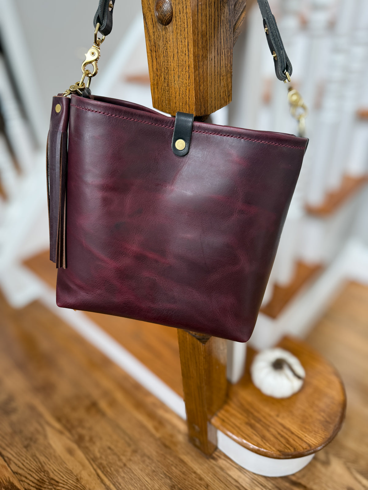 Hobo Bucket in Plum Noir Horween Horse Leather