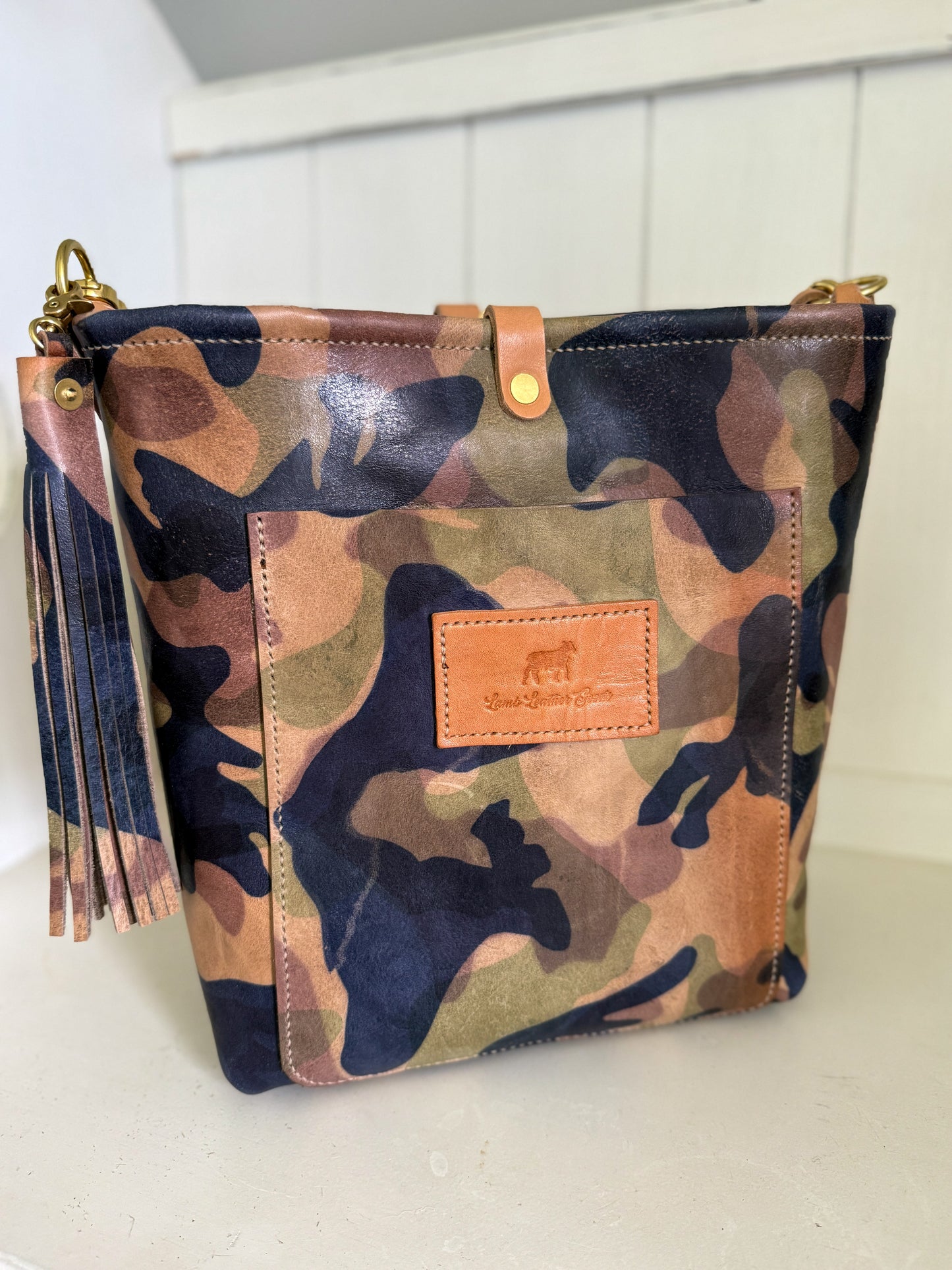 Bennett Bucket in Full Grain Camo Vegetable Tanned Leather