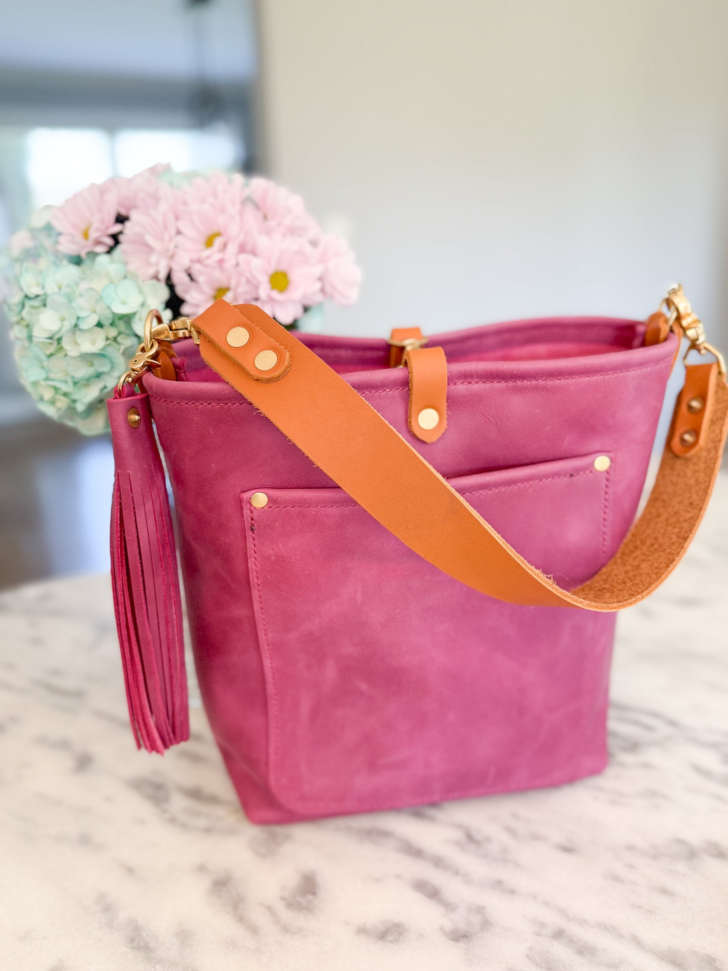 Bennett Bucket in Electric Pink Full Grain Leather