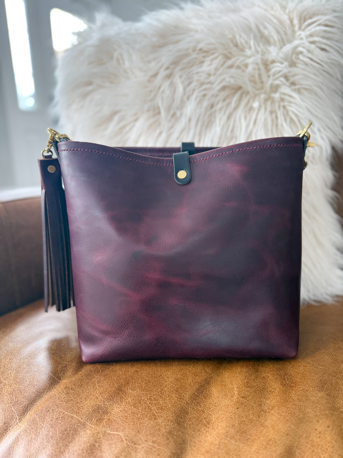 Hobo Bucket in Plum Noir Horween Horse Leather