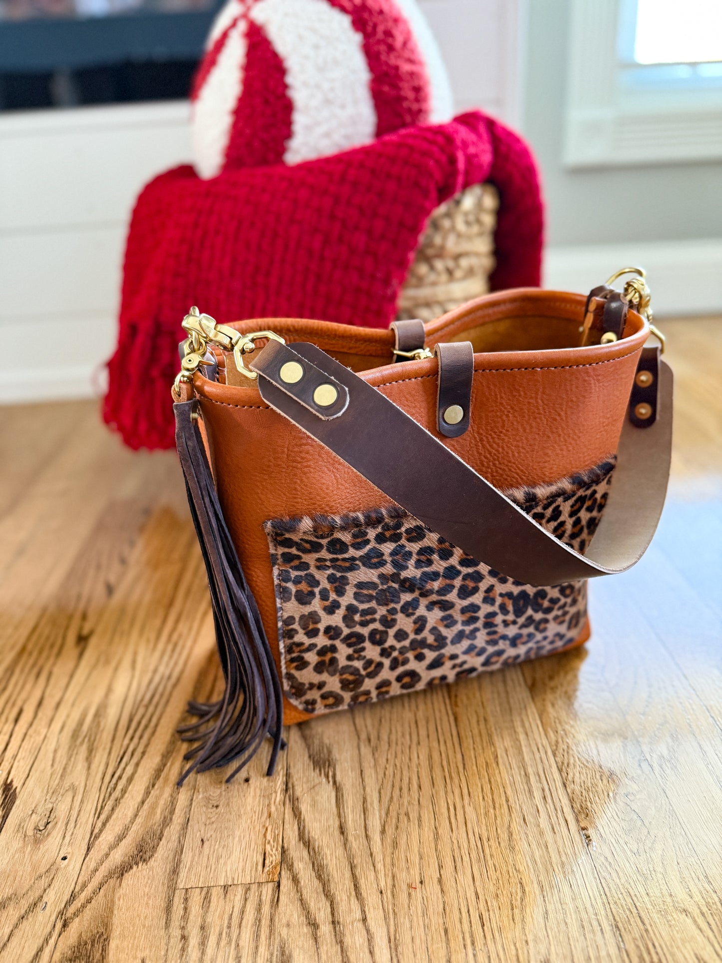 Bennett “shorty” Bucket in Ginger Vachetta w/cowhide pocket