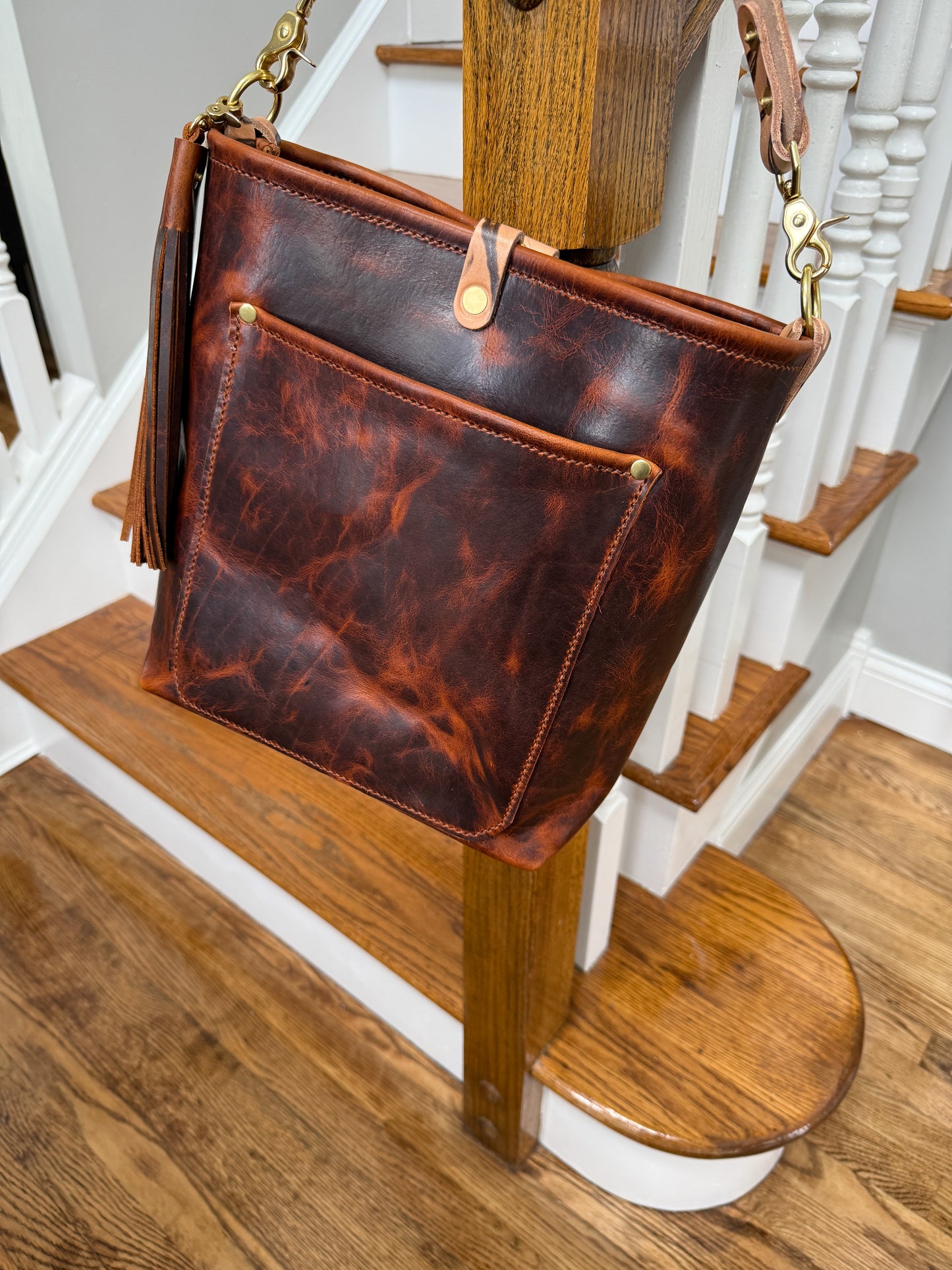 Bennett Bucket in Coffee Full Grain Bison Leather w/Dyed Strap