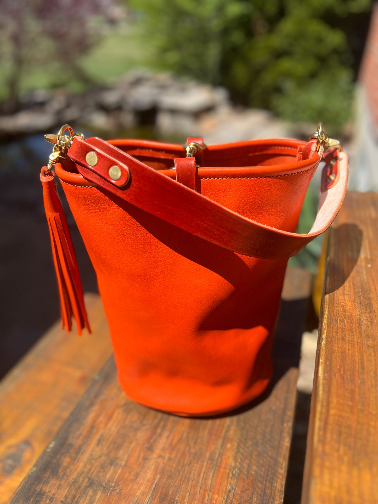 O Ring Bucket Bag in Mandarin Vachetta