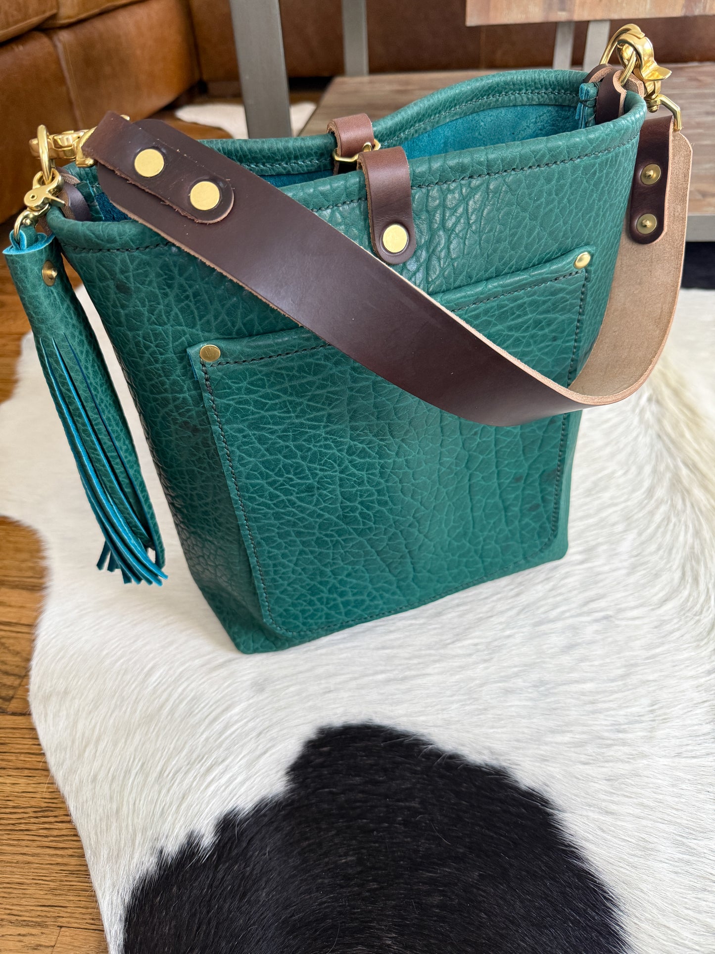 Bennett Bucket in Peacock Full Grain Bison Leather