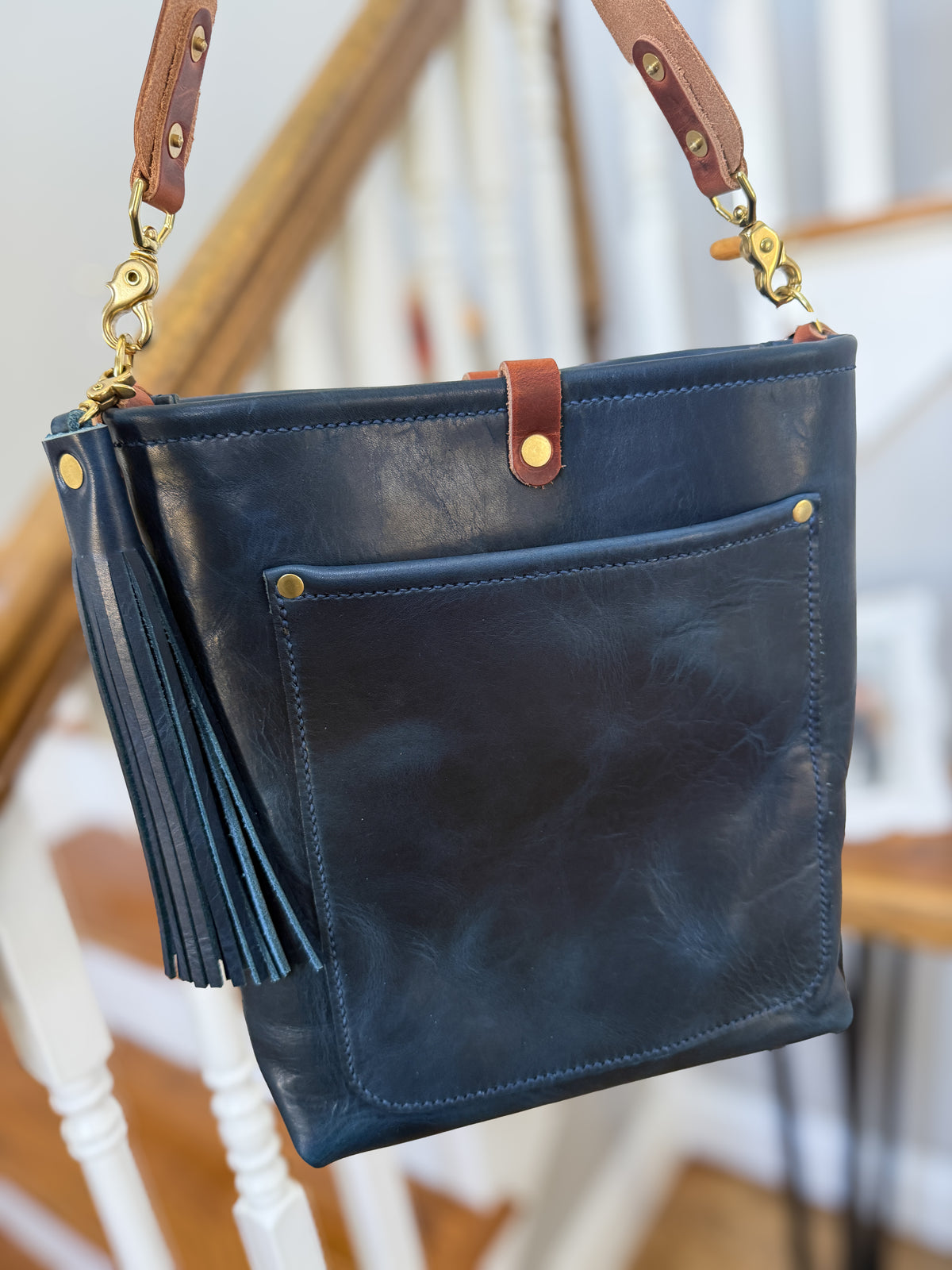 Bennett Bucket in Horween Cobalt Full Grain Leather
