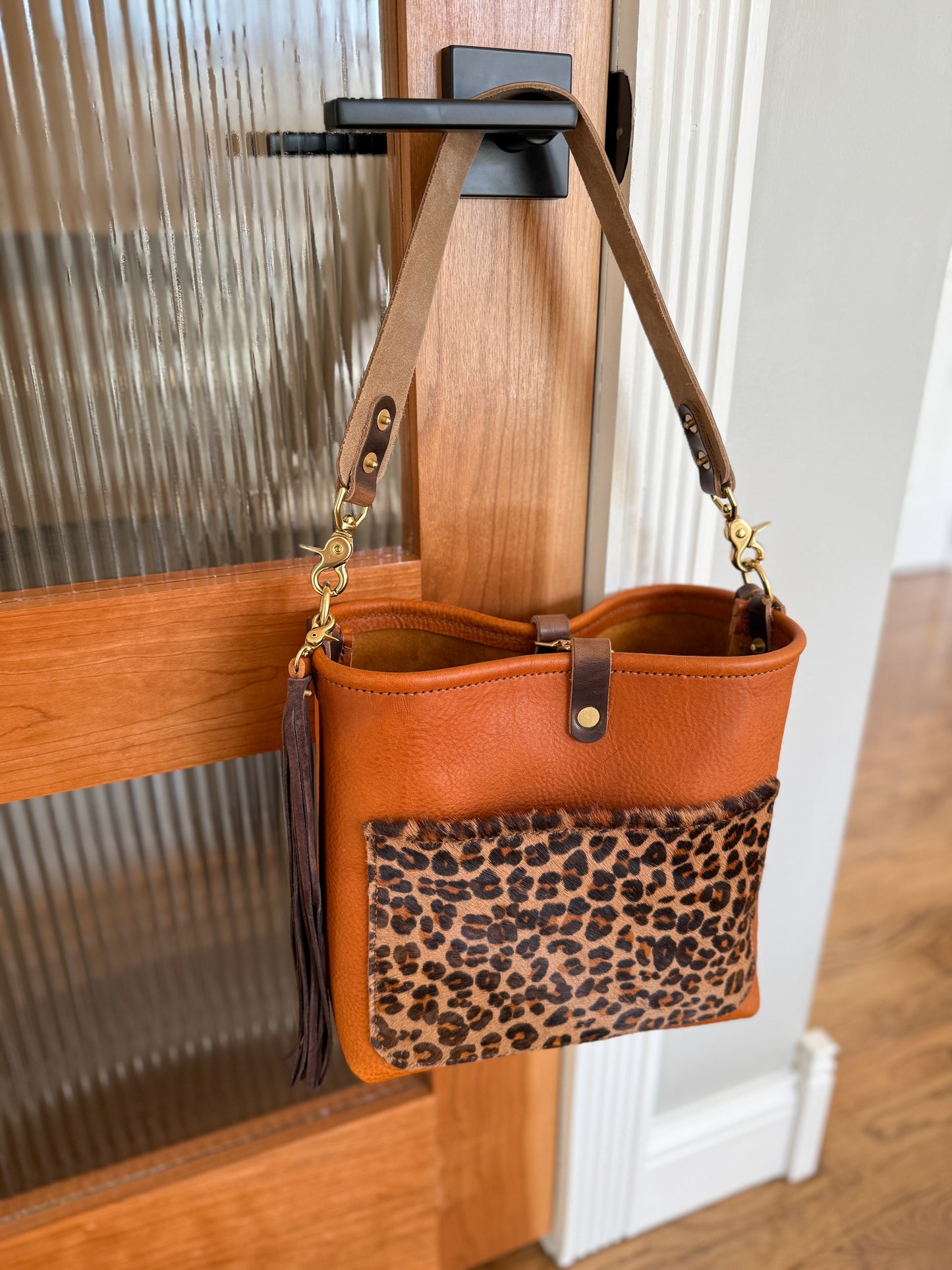 Bennett “shorty” Bucket in Ginger Vachetta w/cowhide pocket