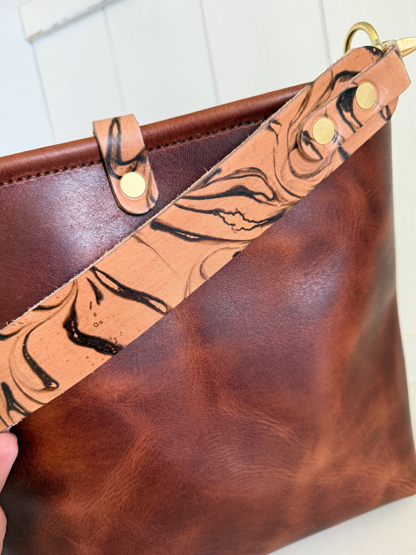 Hobo Bucket in Horween Brown Nut Dublin w/Candy Strap