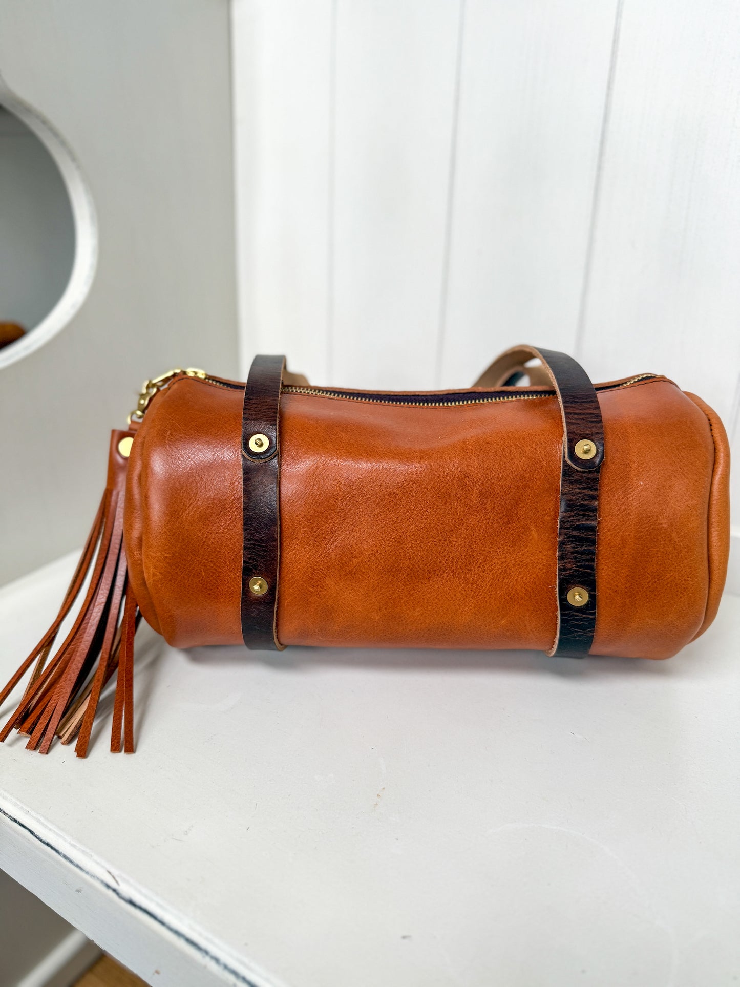 Bren Barrel in Toffee Vegetable Tanned Leather