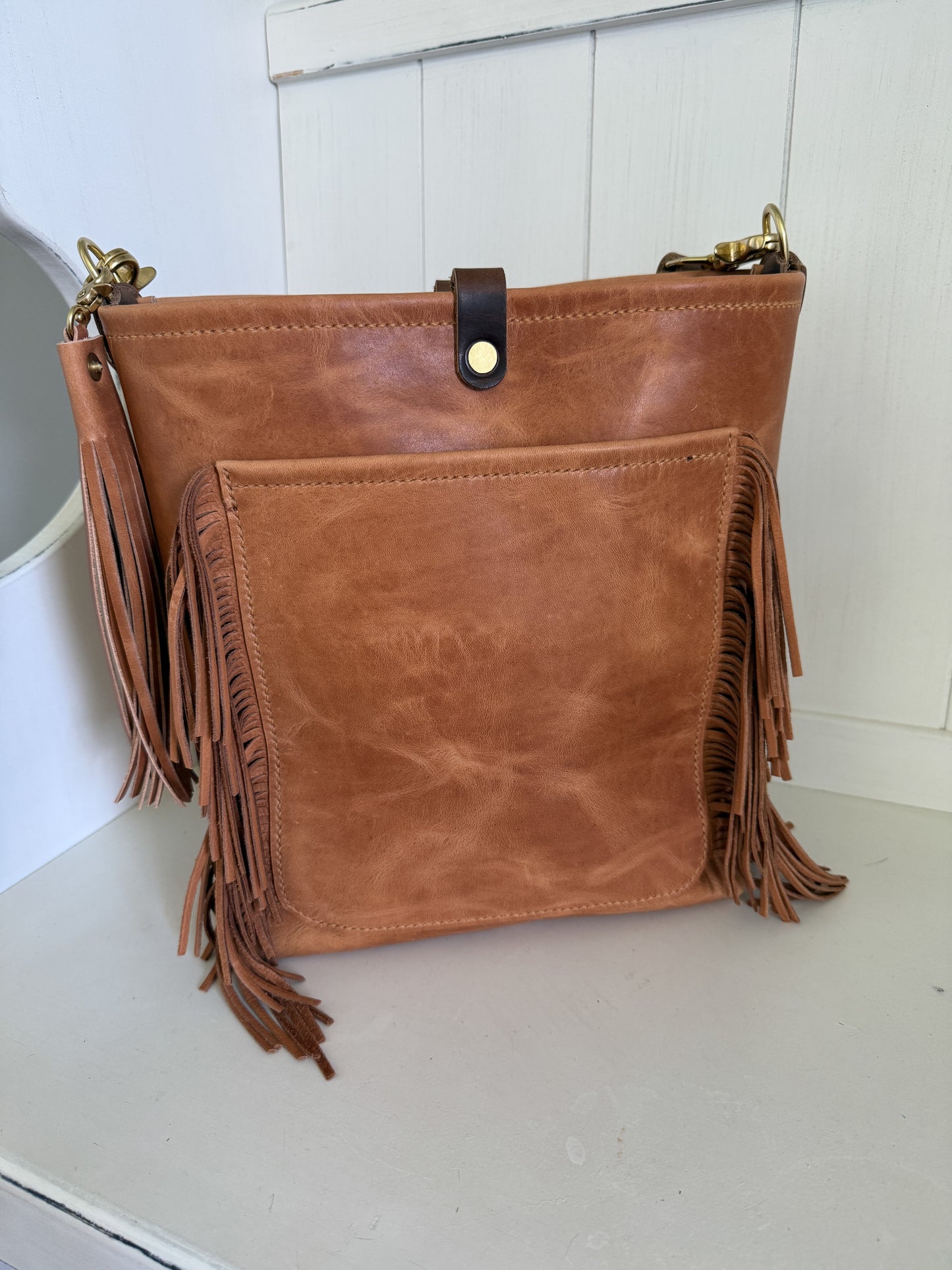 Western Bennett Bucket in Horween Natural Derby w/fringe