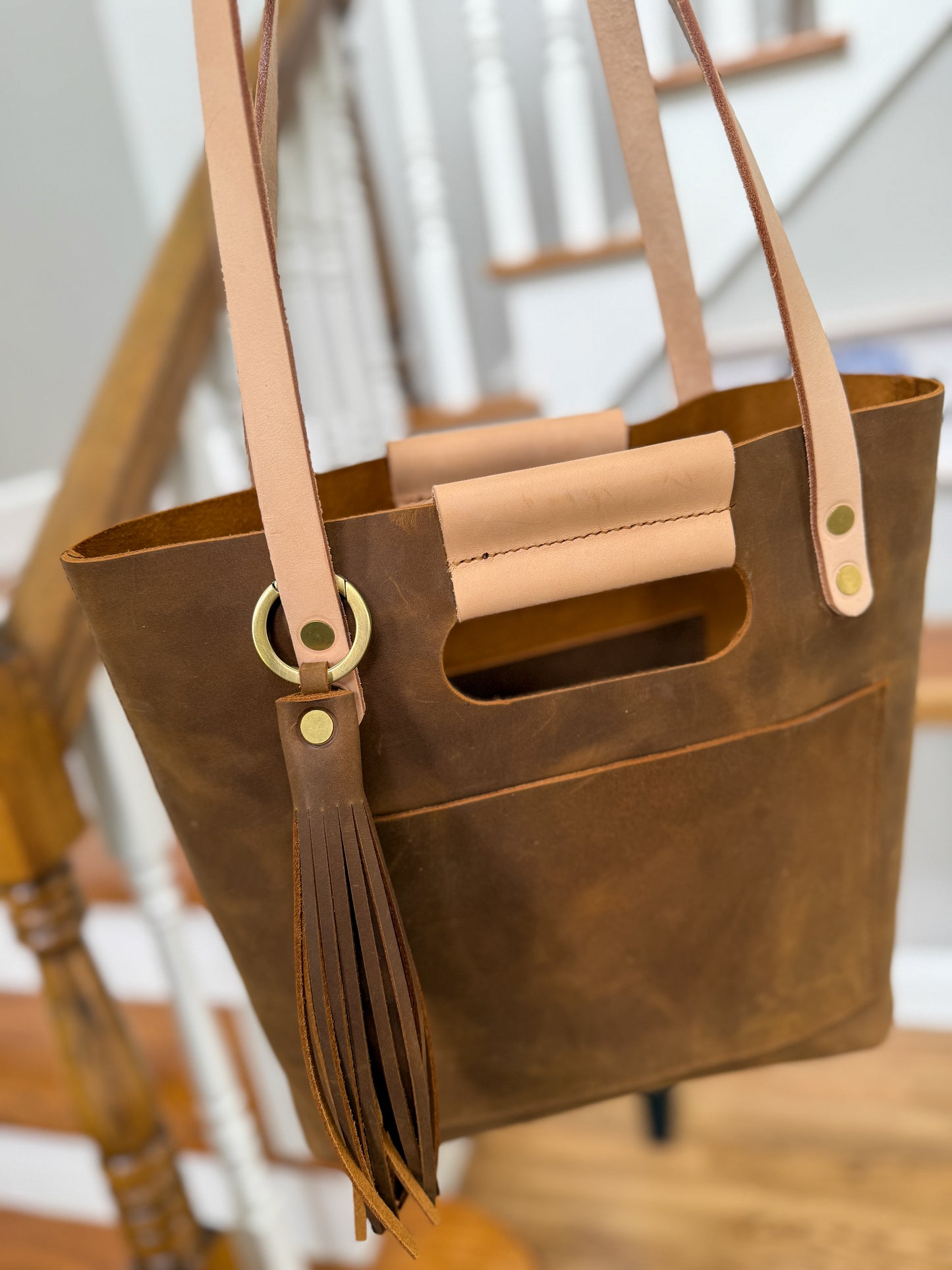 Utility Tote in Tobacco and Vachetta Leather