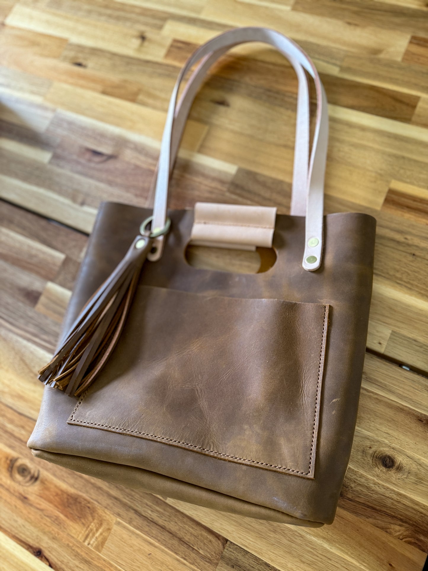 Utility Tote in Tobacco and Vachetta Leather