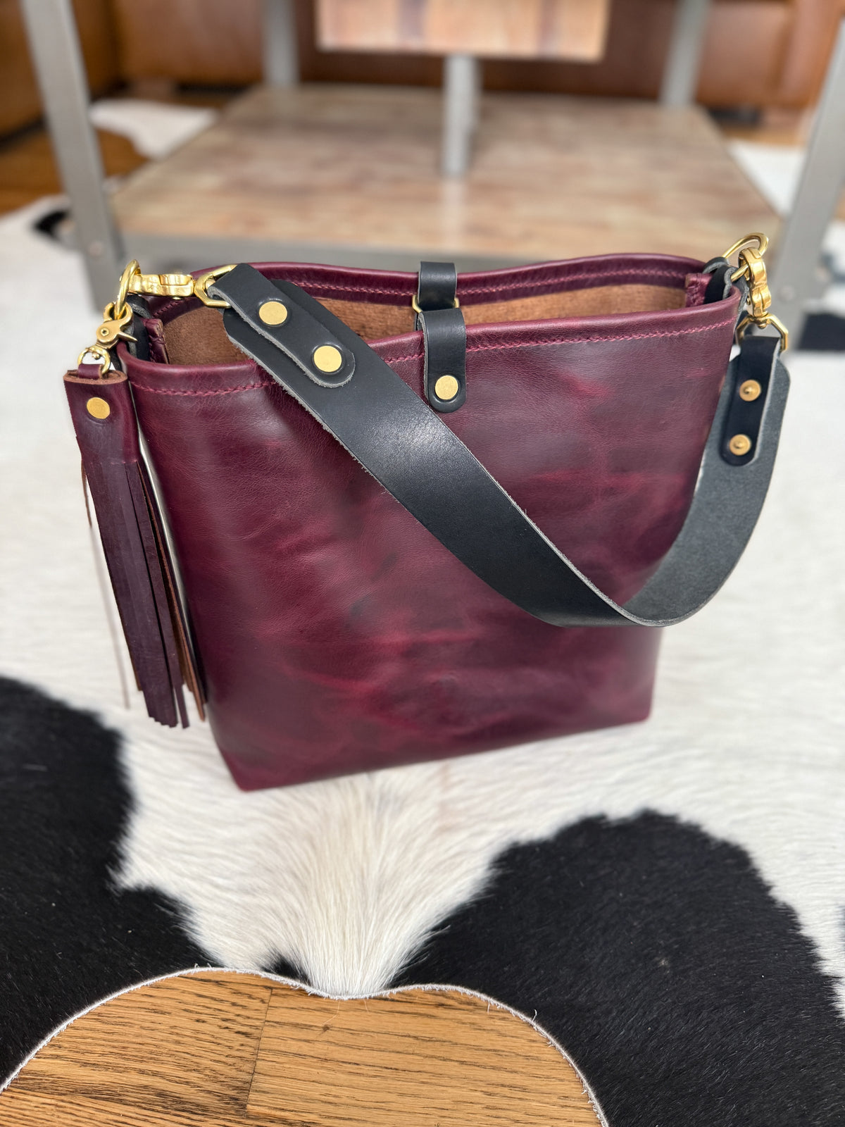 Hobo Bucket in Plum Noir Horween Horse Leather