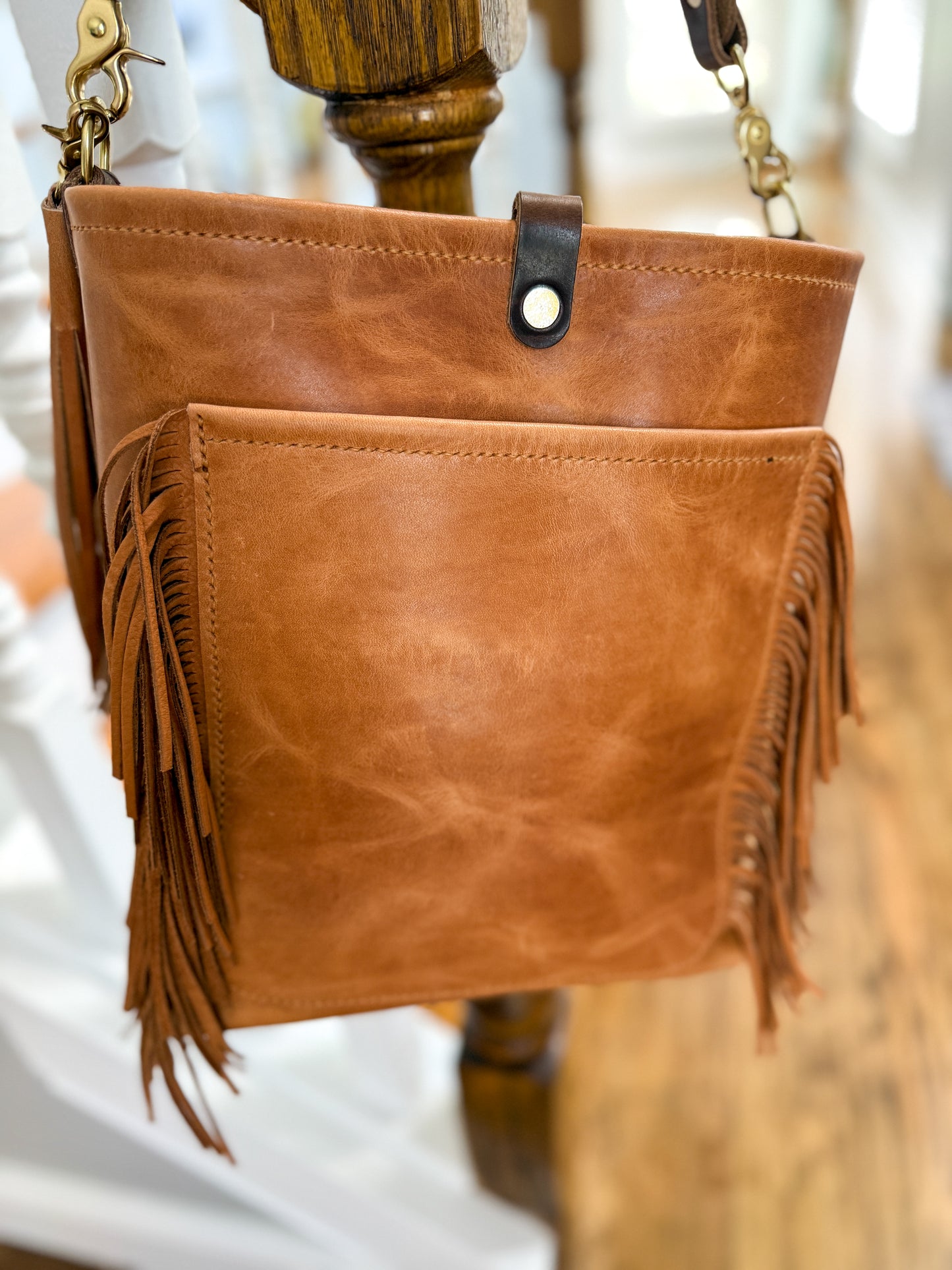 Western Bennett Bucket in Horween Natural Derby w/fringe