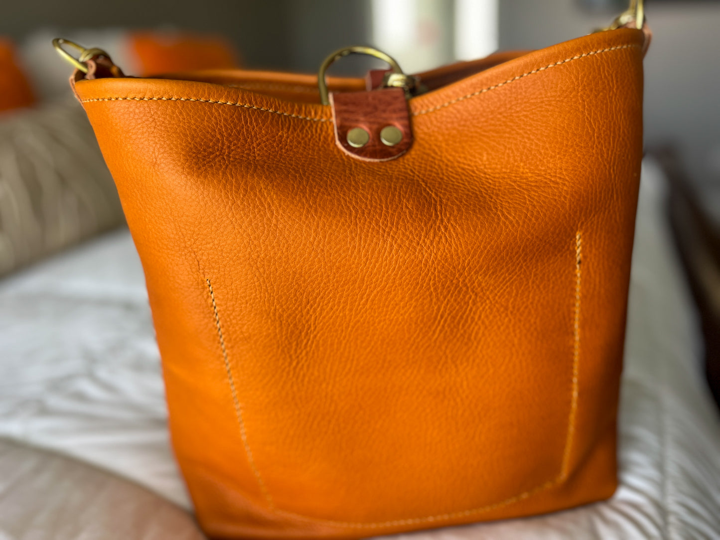 Hobo Bucket in Full Grain London Tan Veg Tan Leather