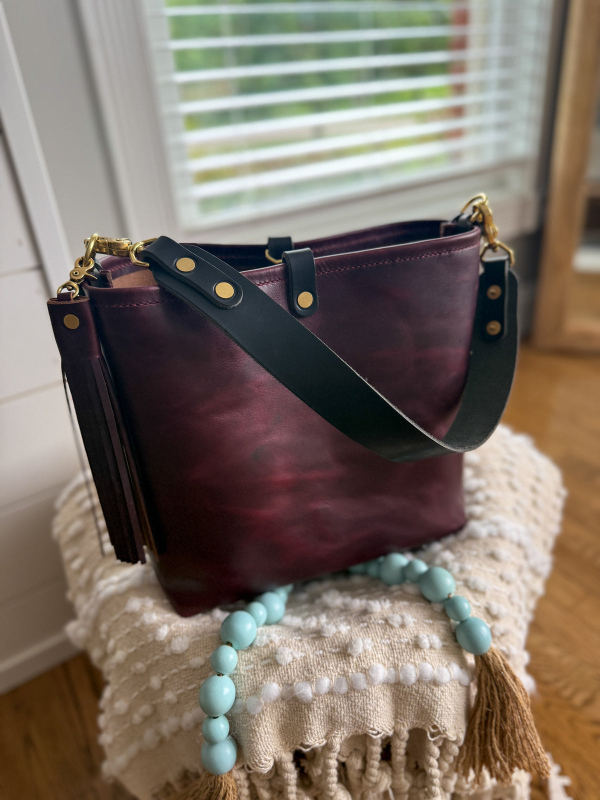 Hobo Bucket in Plum Noir Horween Horse Leather