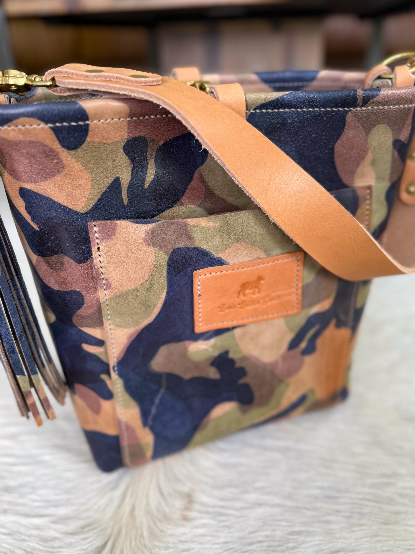 Bennett Bucket in Full Grain Camo Vegetable Tanned Leather