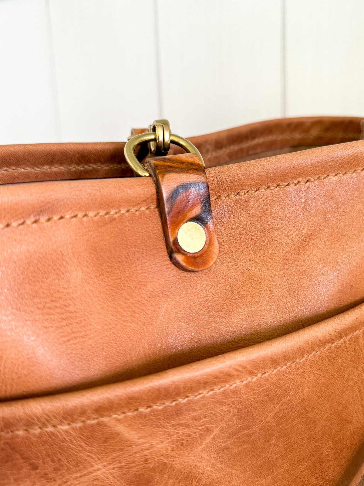 Western Bennett Bucket in Horween Natural Derby w/fringe and Candy Strap