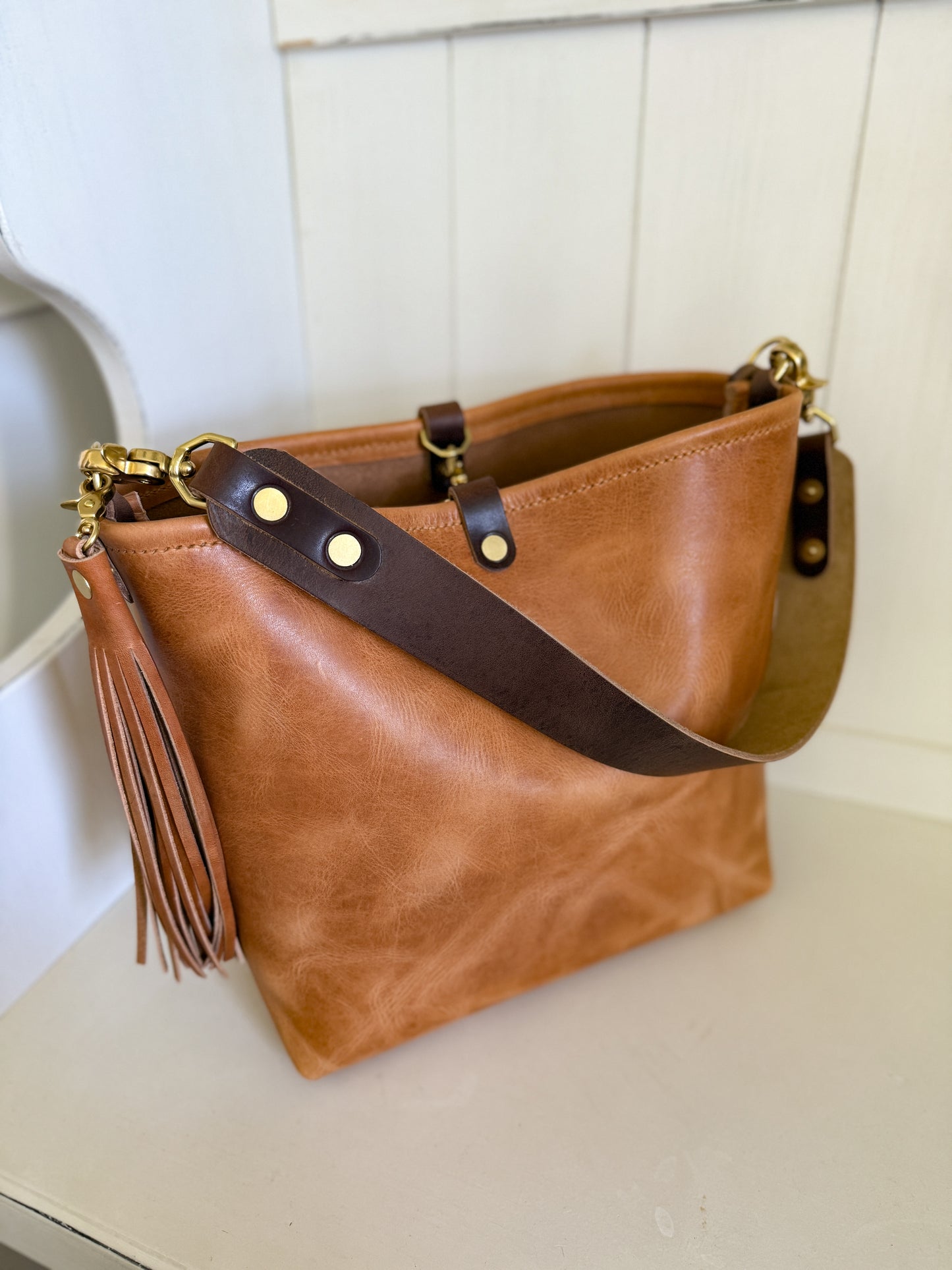 Hobo Bucket in Light Natural Horween Derby