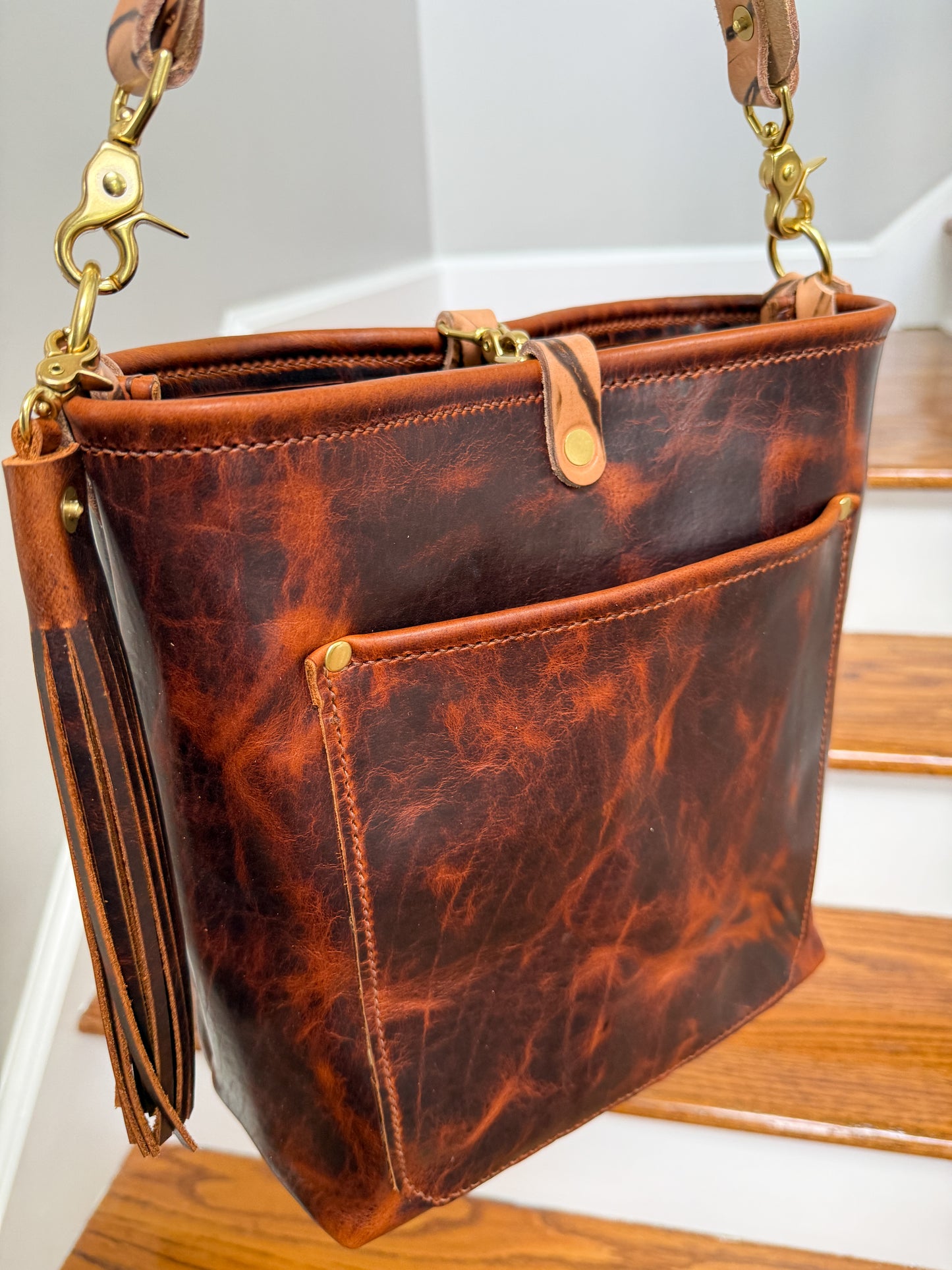 Bennett Bucket in Coffee Full Grain Bison Leather w/Dyed Strap