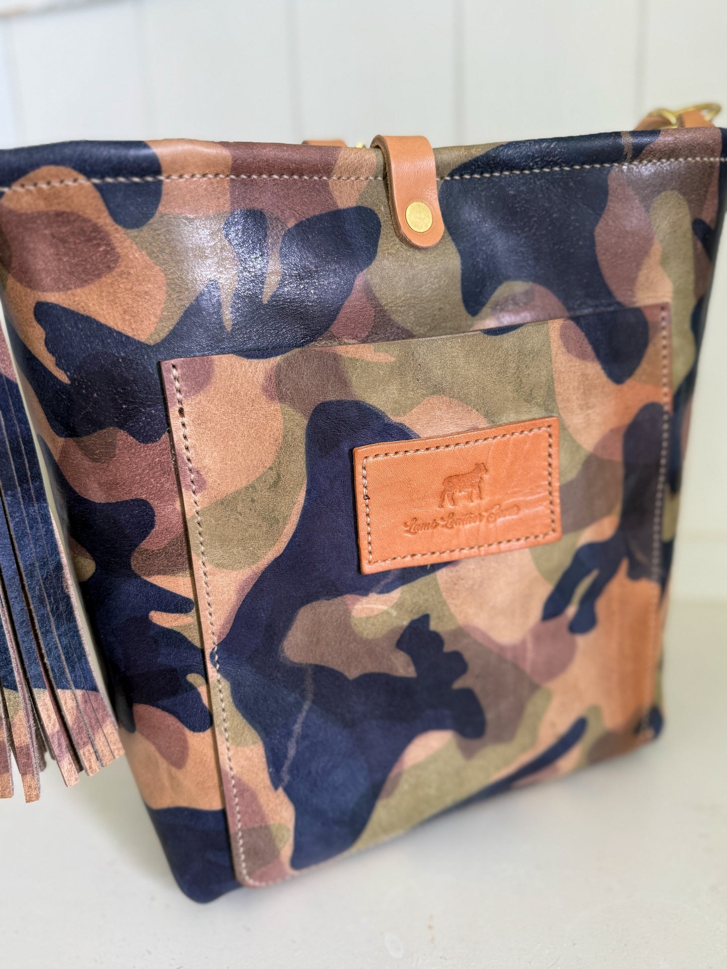 Bennett Bucket in Full Grain Camo Vegetable Tanned Leather