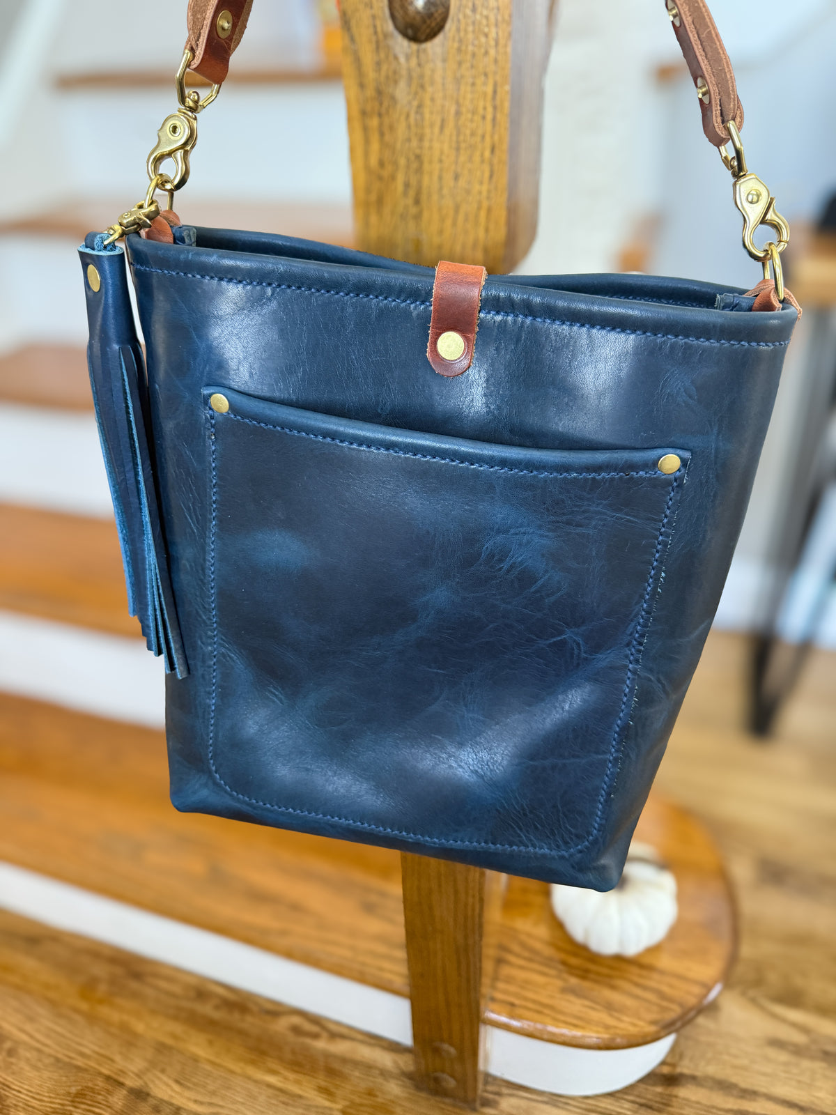 Bennett Bucket in Horween Cobalt Full Grain Leather