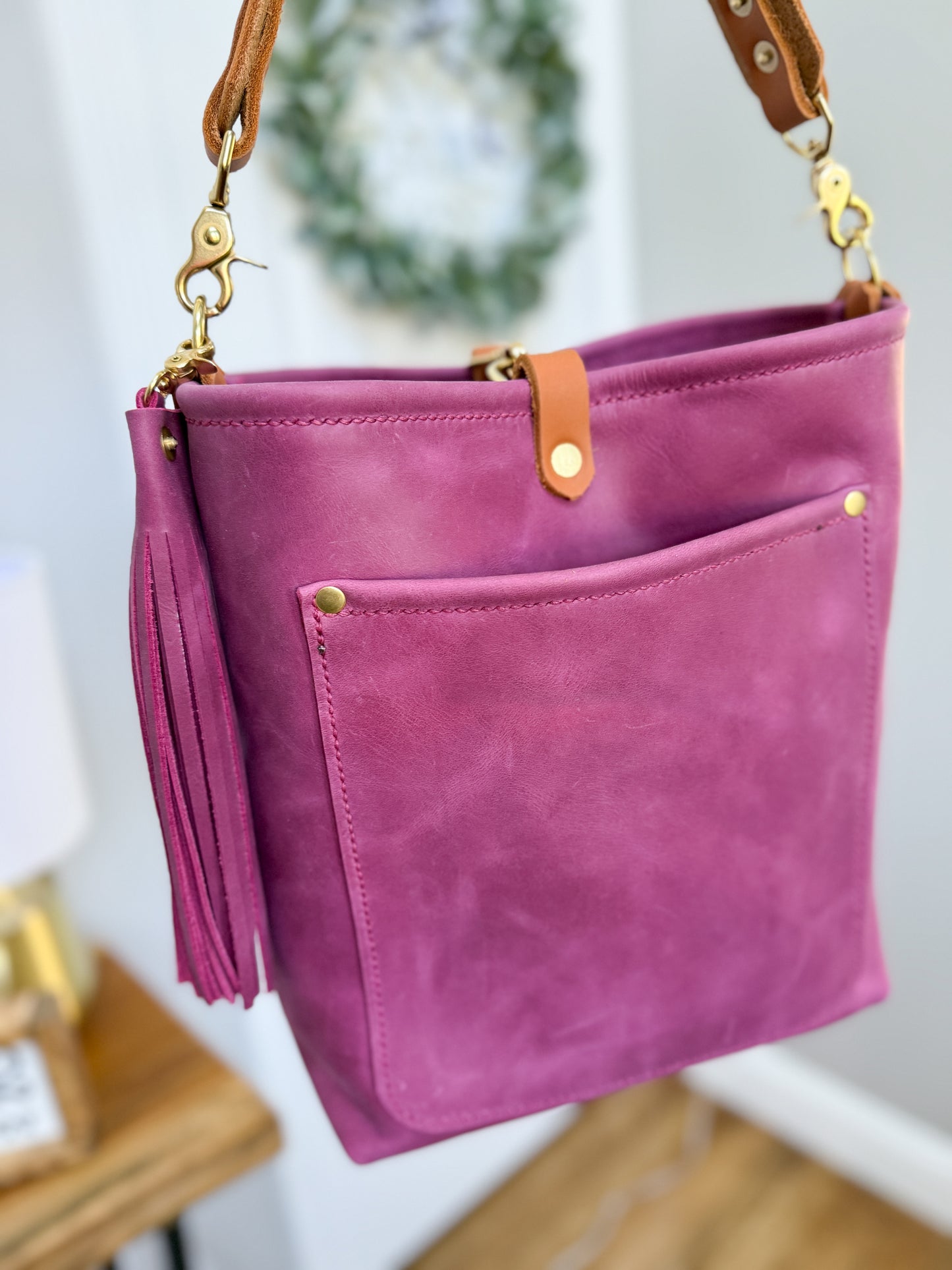 Bennett Bucket in Electric Pink Full Grain Leather