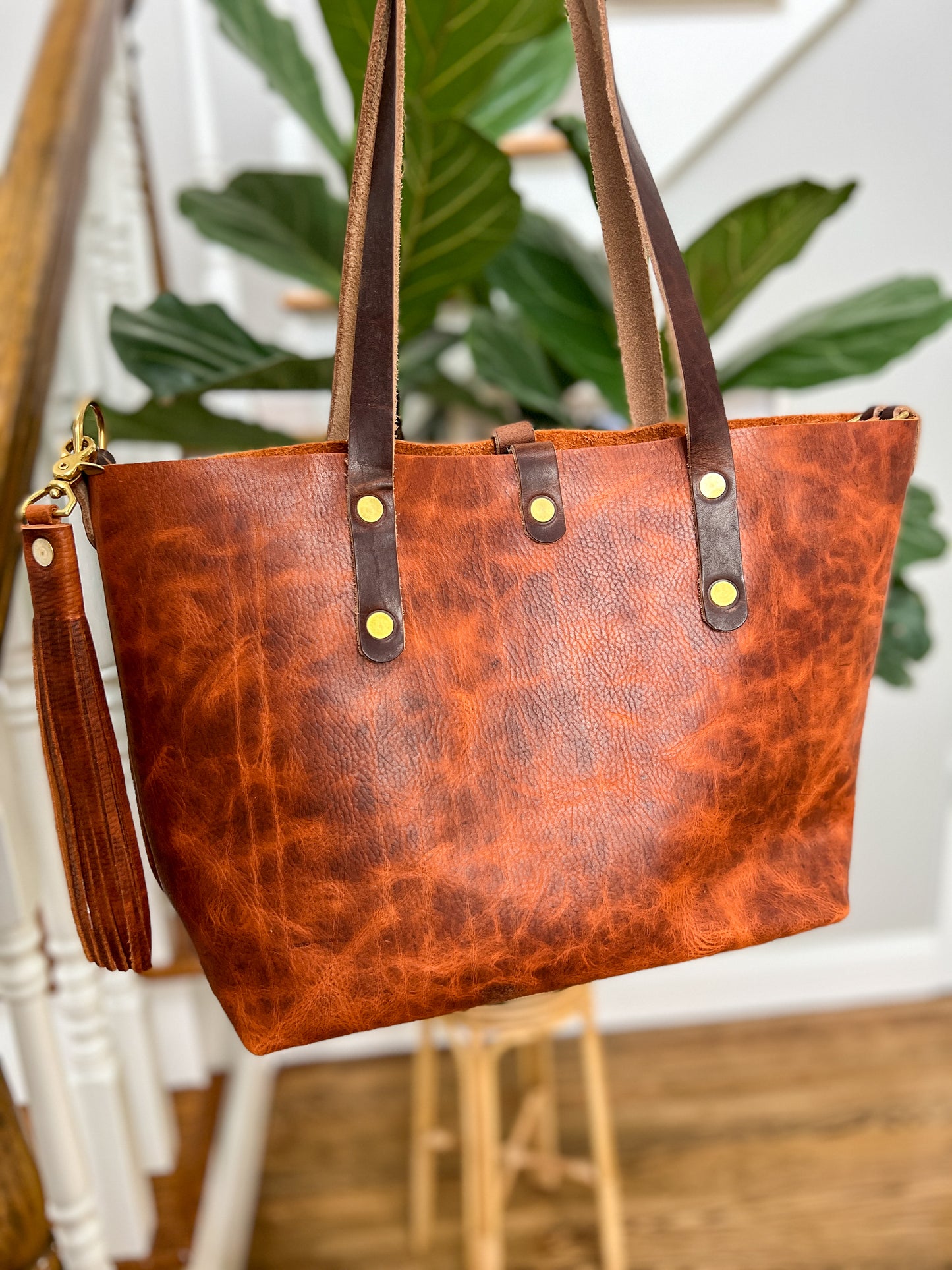 East-West Tote in Full Grain Hot Coals Leather