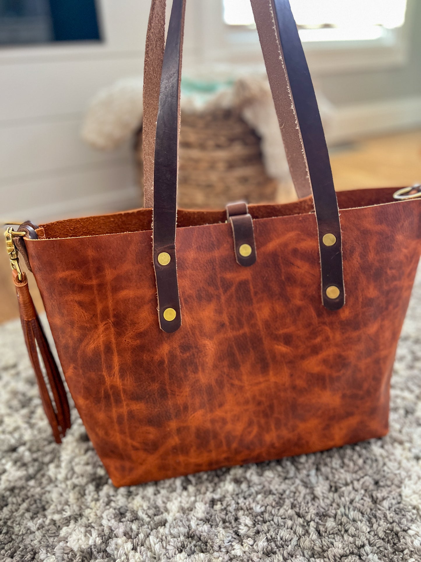 East-West Tote in Full Grain Hot Coals Leather