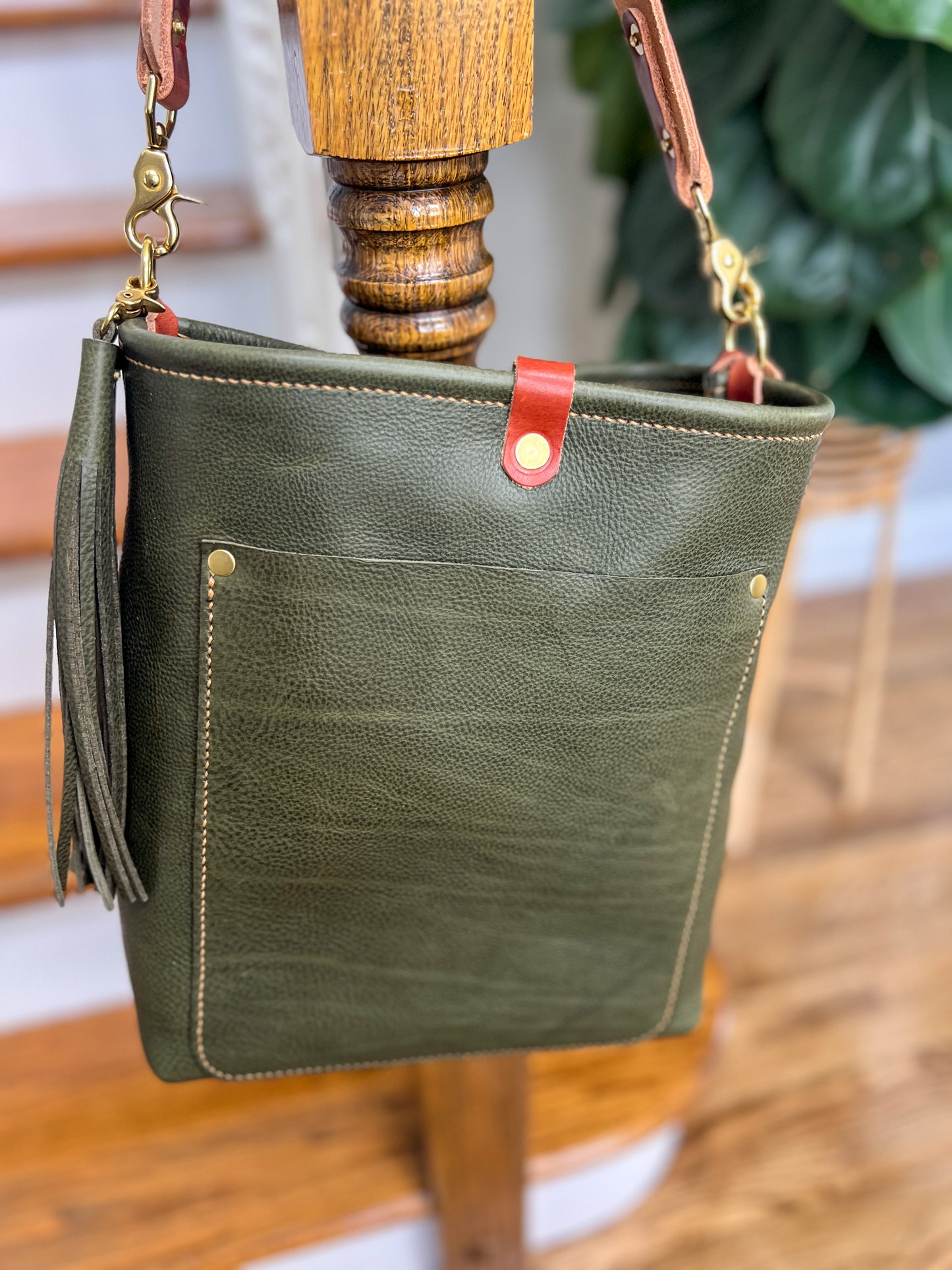 Bennett Bucket in Italian Olive Vachetta Leather