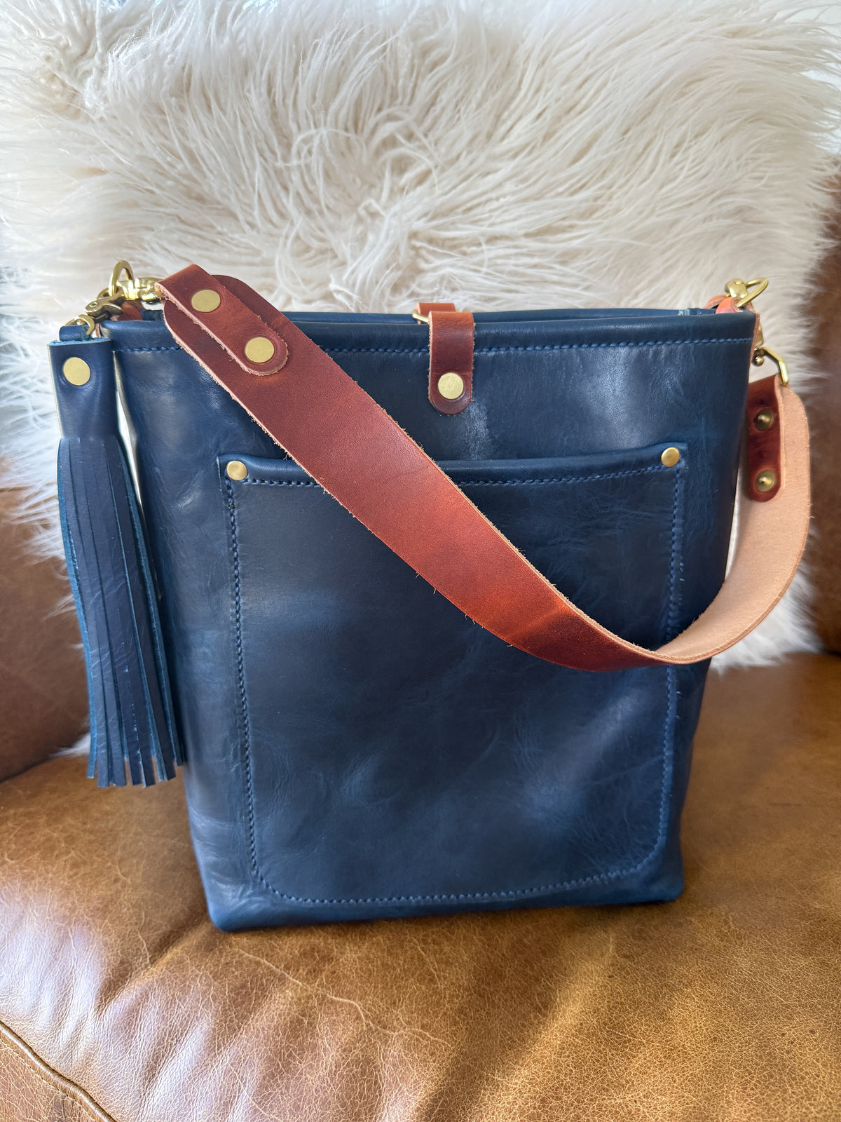 Bennett Bucket in Horween Cobalt Full Grain Leather