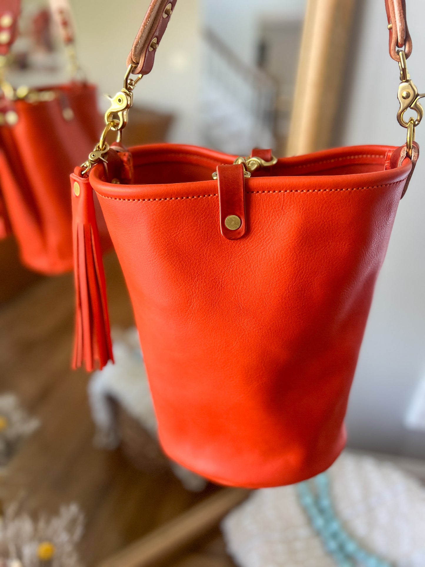 O Ring Bucket Bag in Mandarin Vachetta