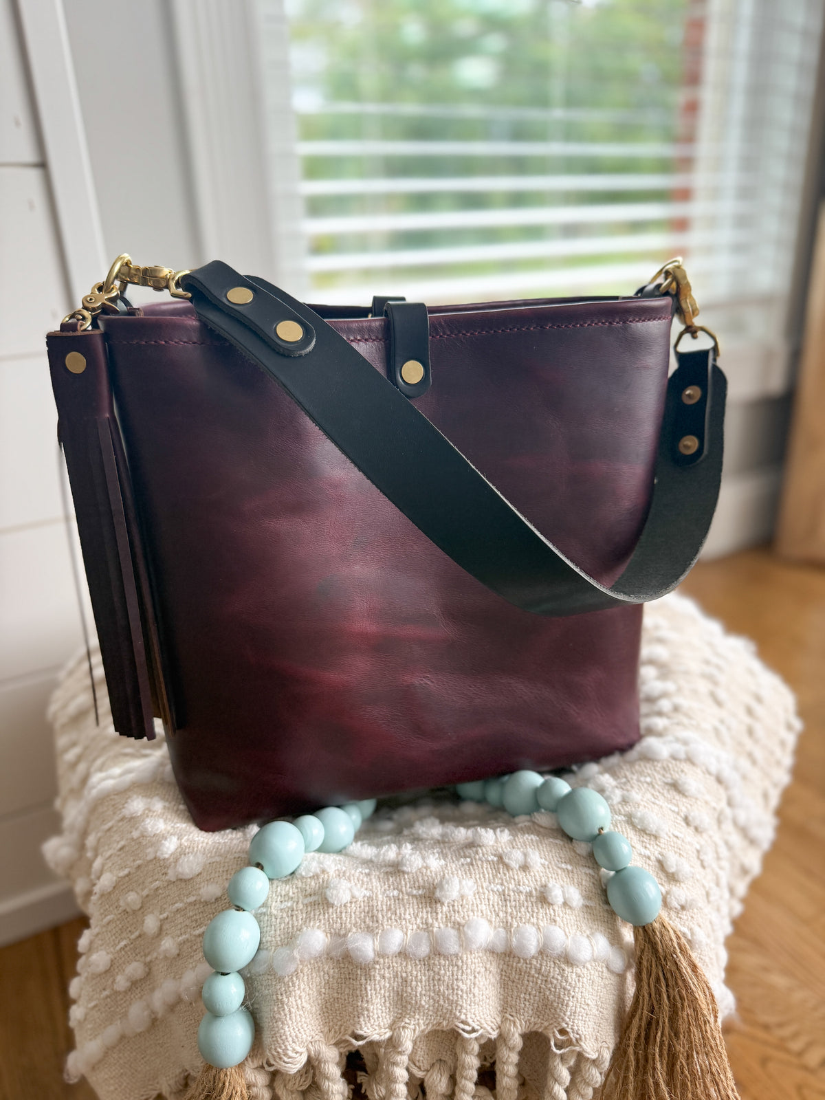 Hobo Bucket in Plum Noir Horween Horse Leather