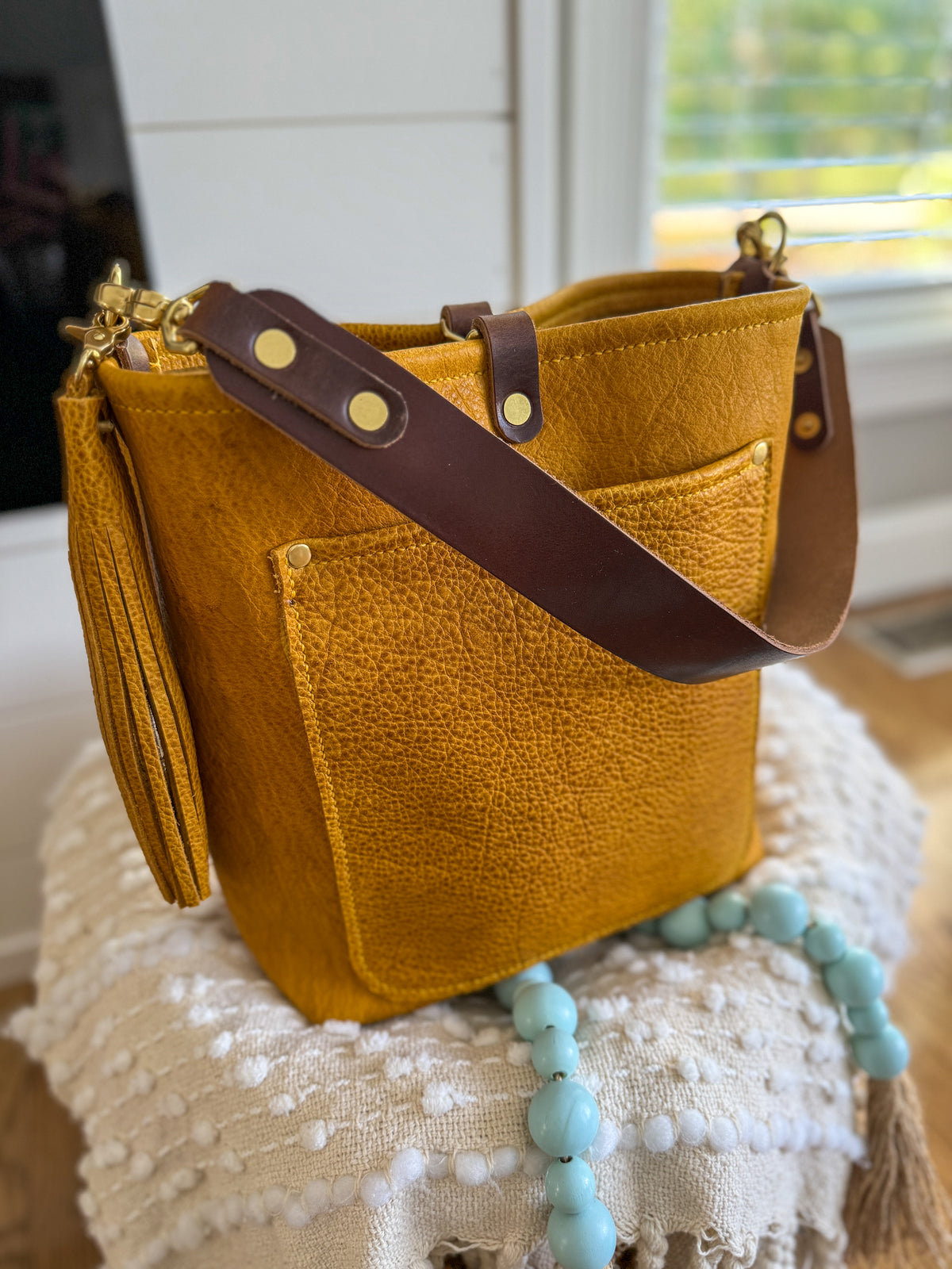 Bennett Bucket in Goldenrod Full Grain Bison