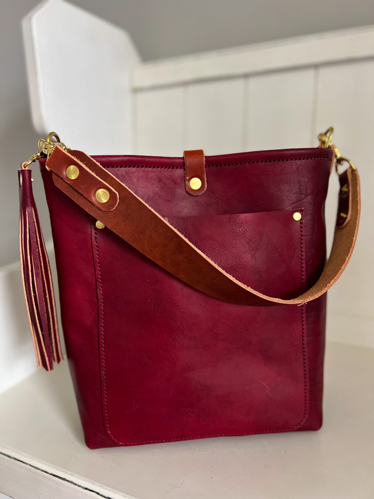 Bennett Bucket in Mulberry Veg Tan Italian Leather