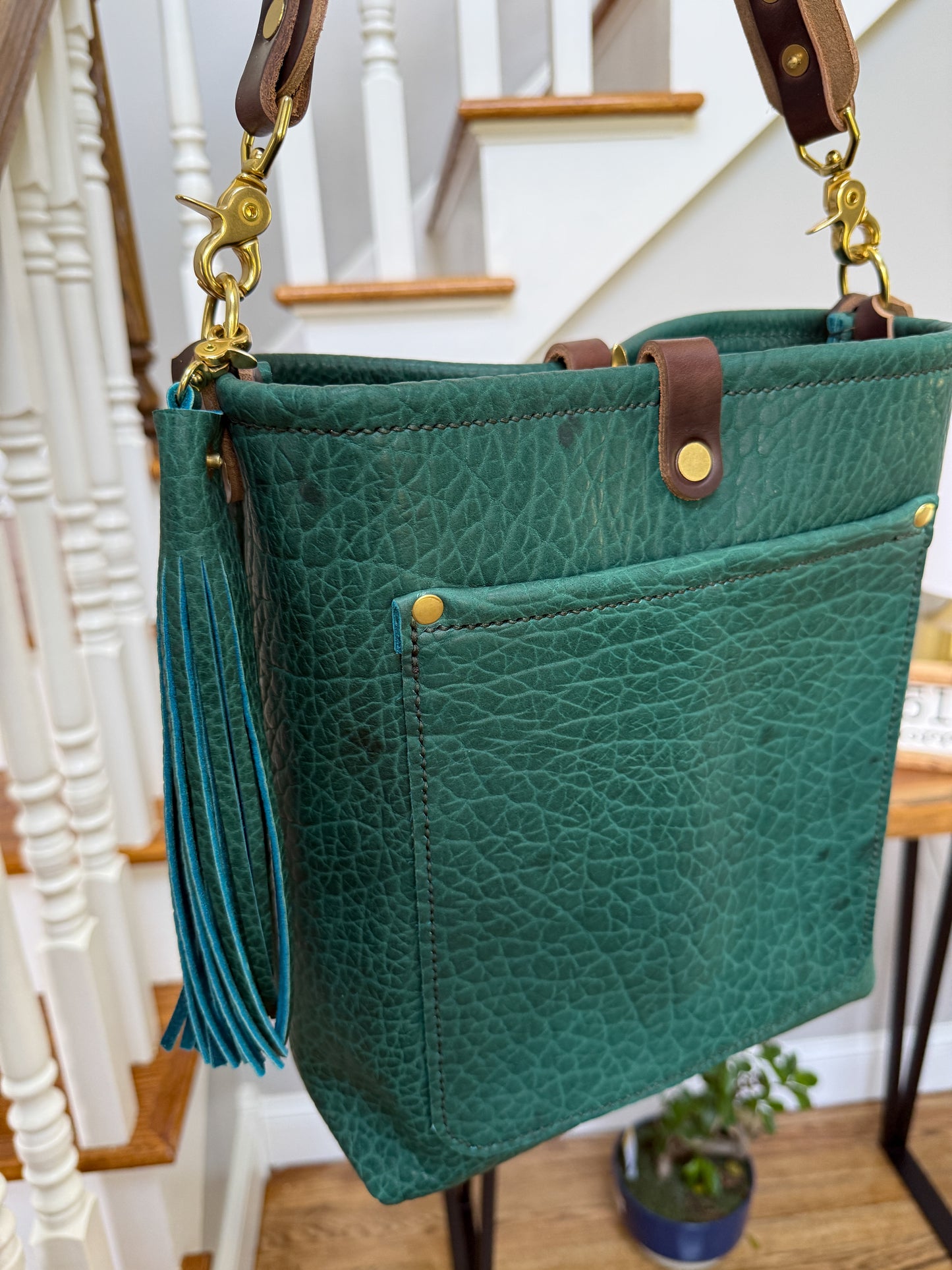 Bennett Bucket in Peacock Full Grain Bison Leather