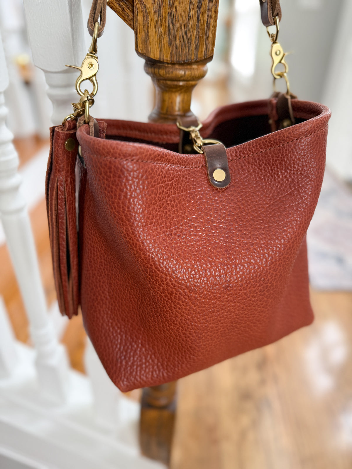 Hobo Bucket in Chestnut Full Grain Bison Leather