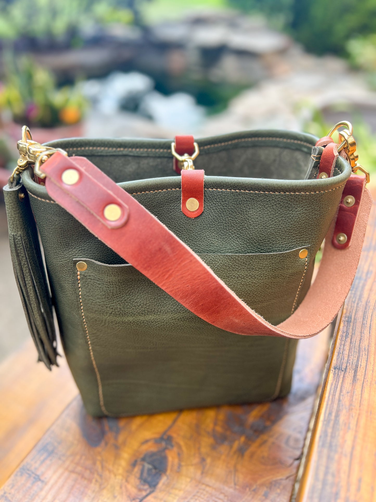 Bennett Bucket in Italian Olive Vachetta Leather