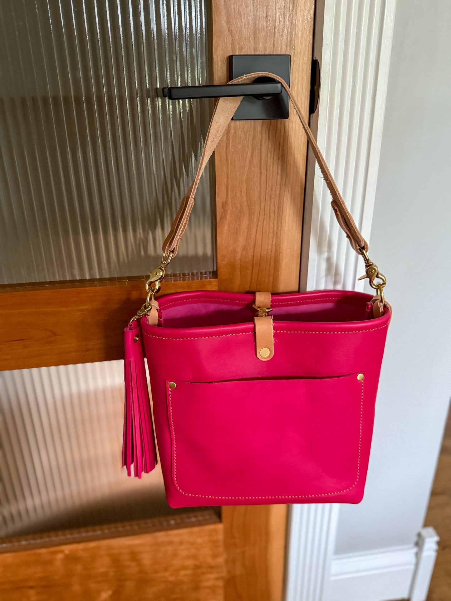 Bennett “shorty” Bucket in Fuscia Vachetta (non-milled)
