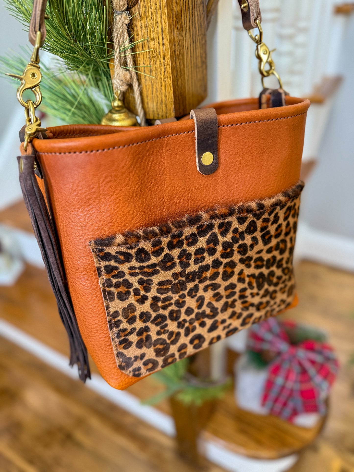 Bennett “shorty” Bucket in Ginger Vachetta w/cowhide pocket