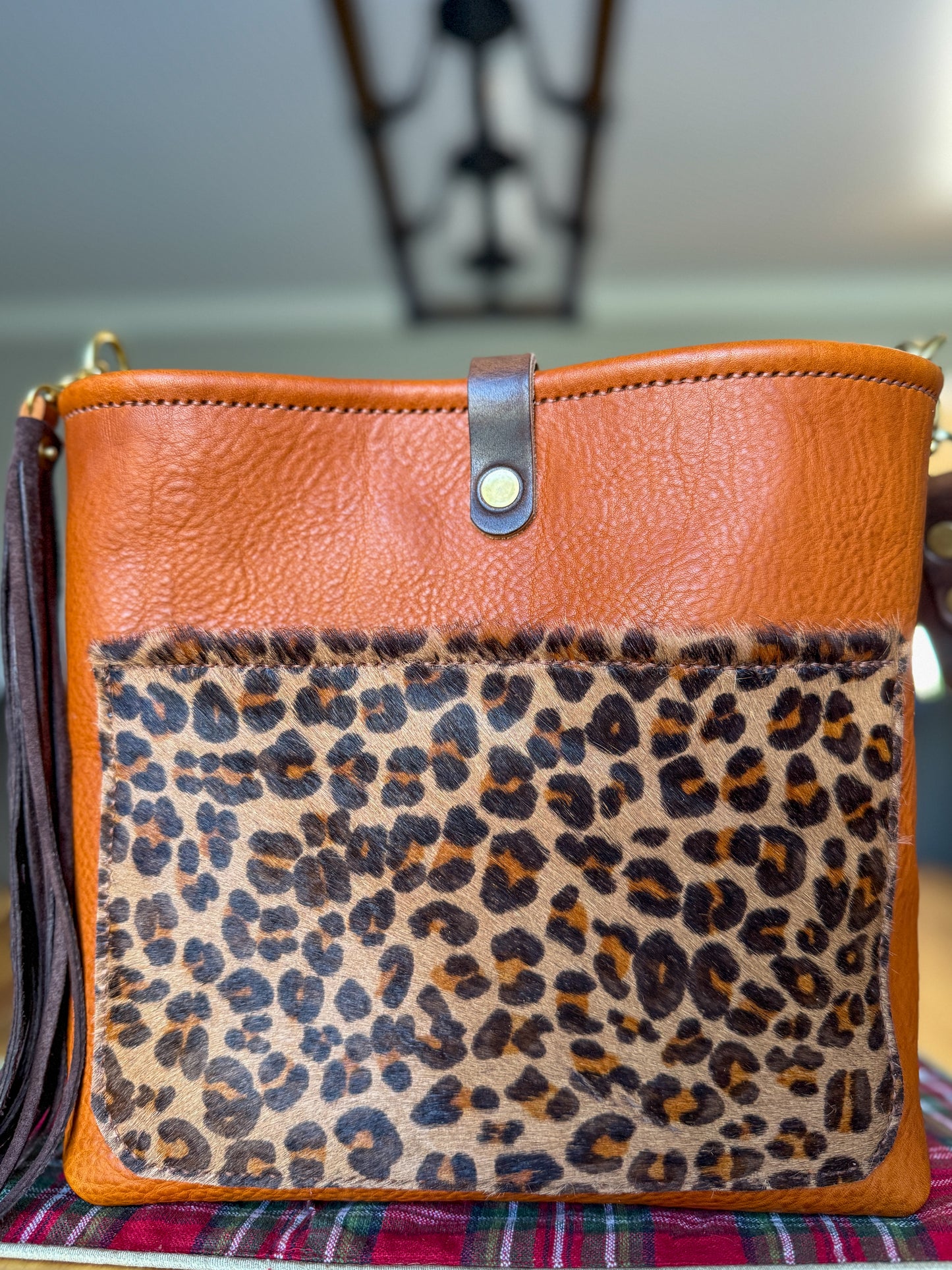 Bennett “shorty” Bucket in Ginger Vachetta w/cowhide pocket