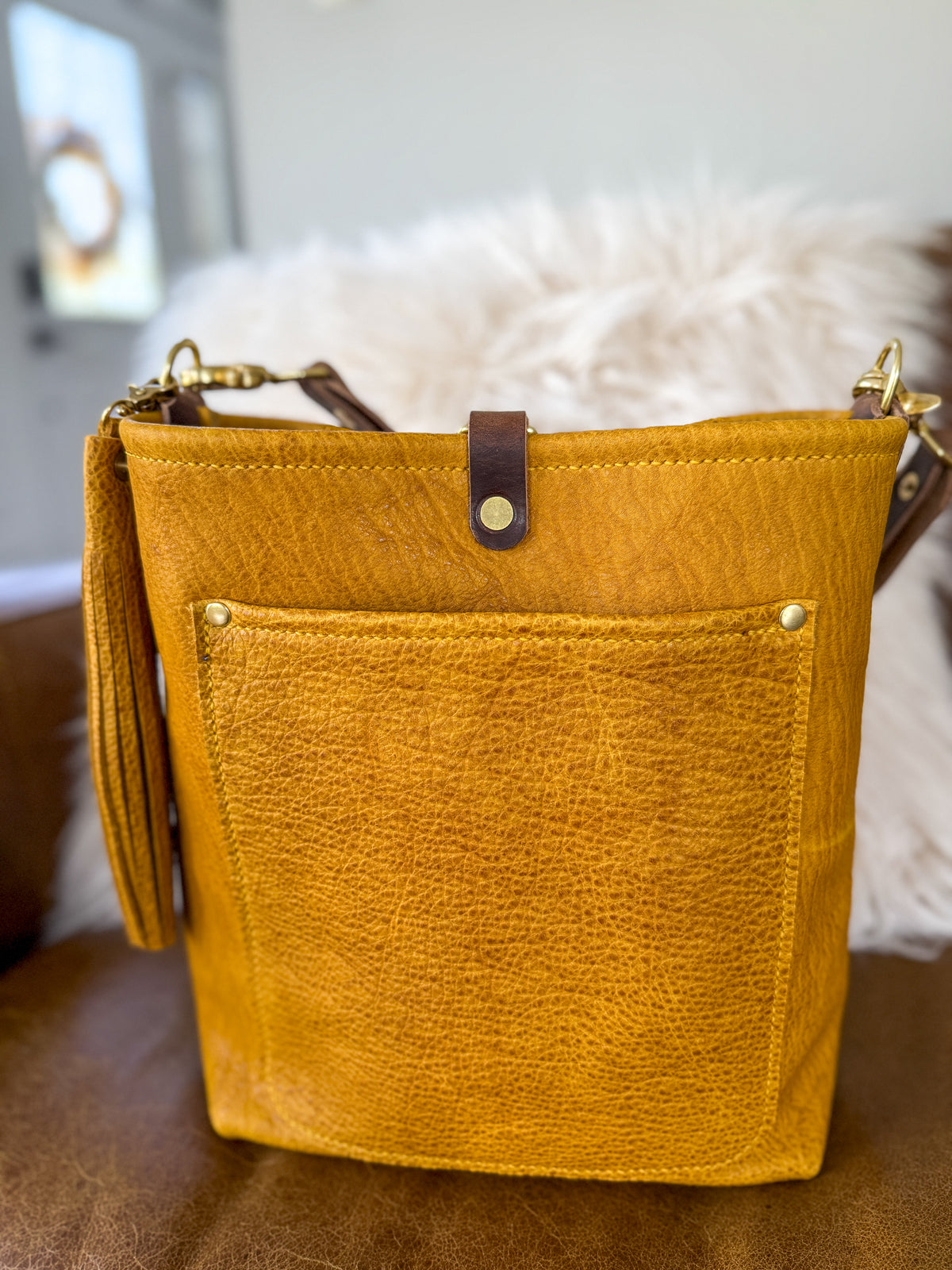 Bennett Bucket in Goldenrod Full Grain Bison