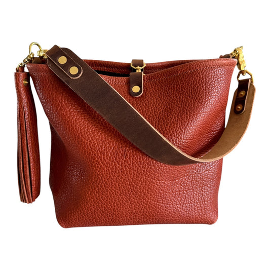 Hobo Bucket in Chestnut Full Grain Bison Leather
