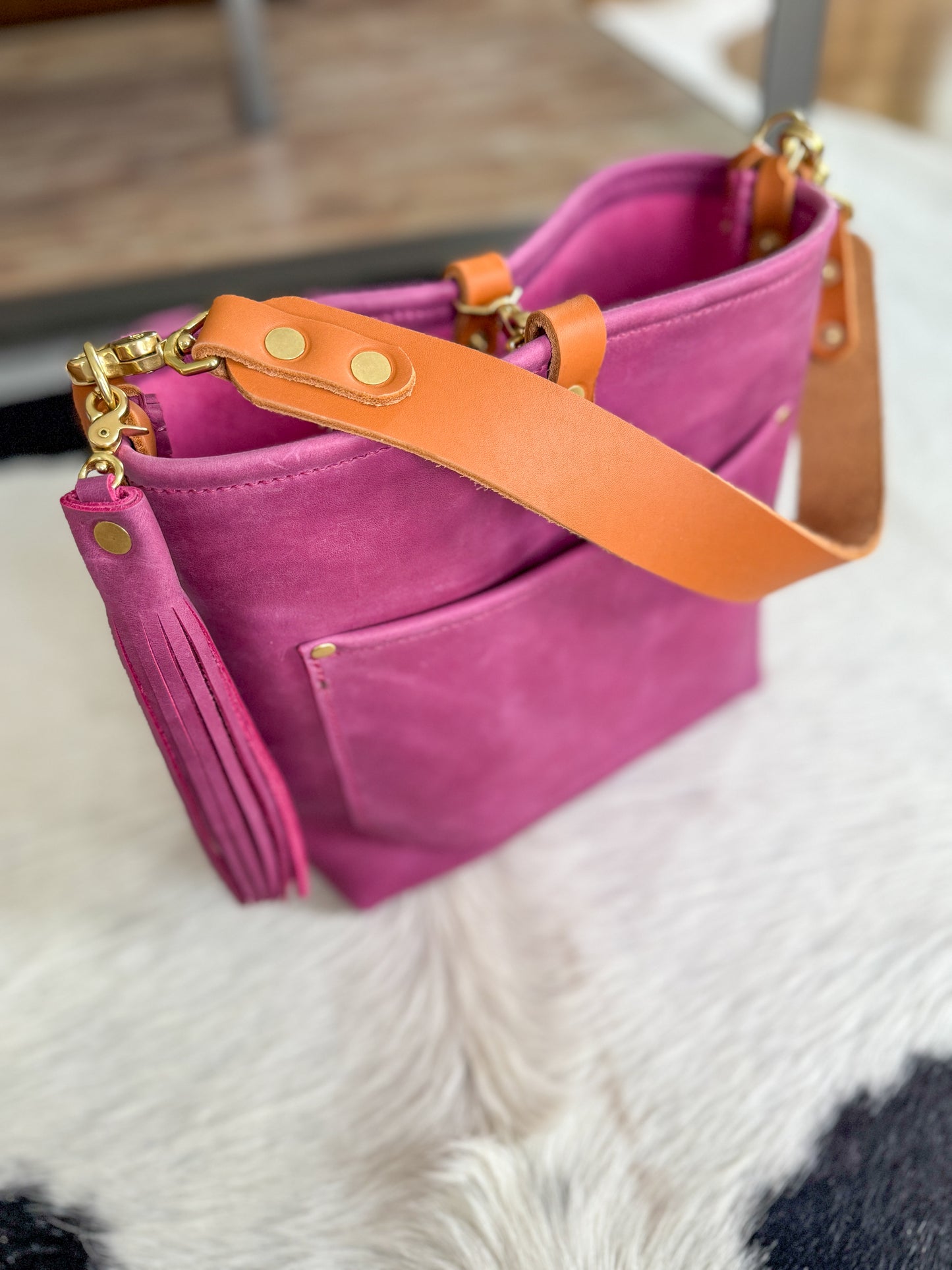 Bennett “shorty” Bucket in Electric Pink Full Grain Leather