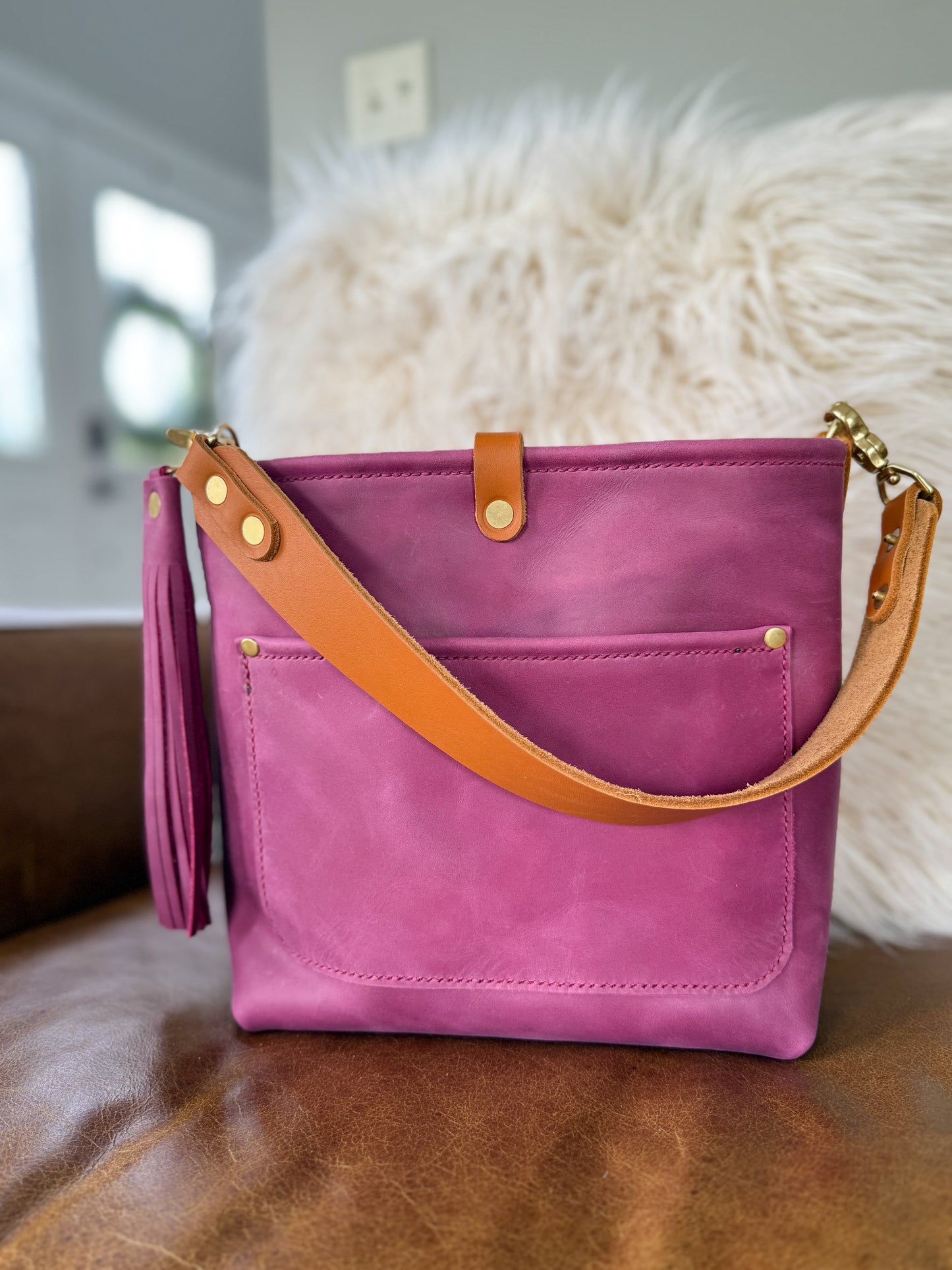 Bennett “shorty” Bucket in Electric Pink Full Grain Leather