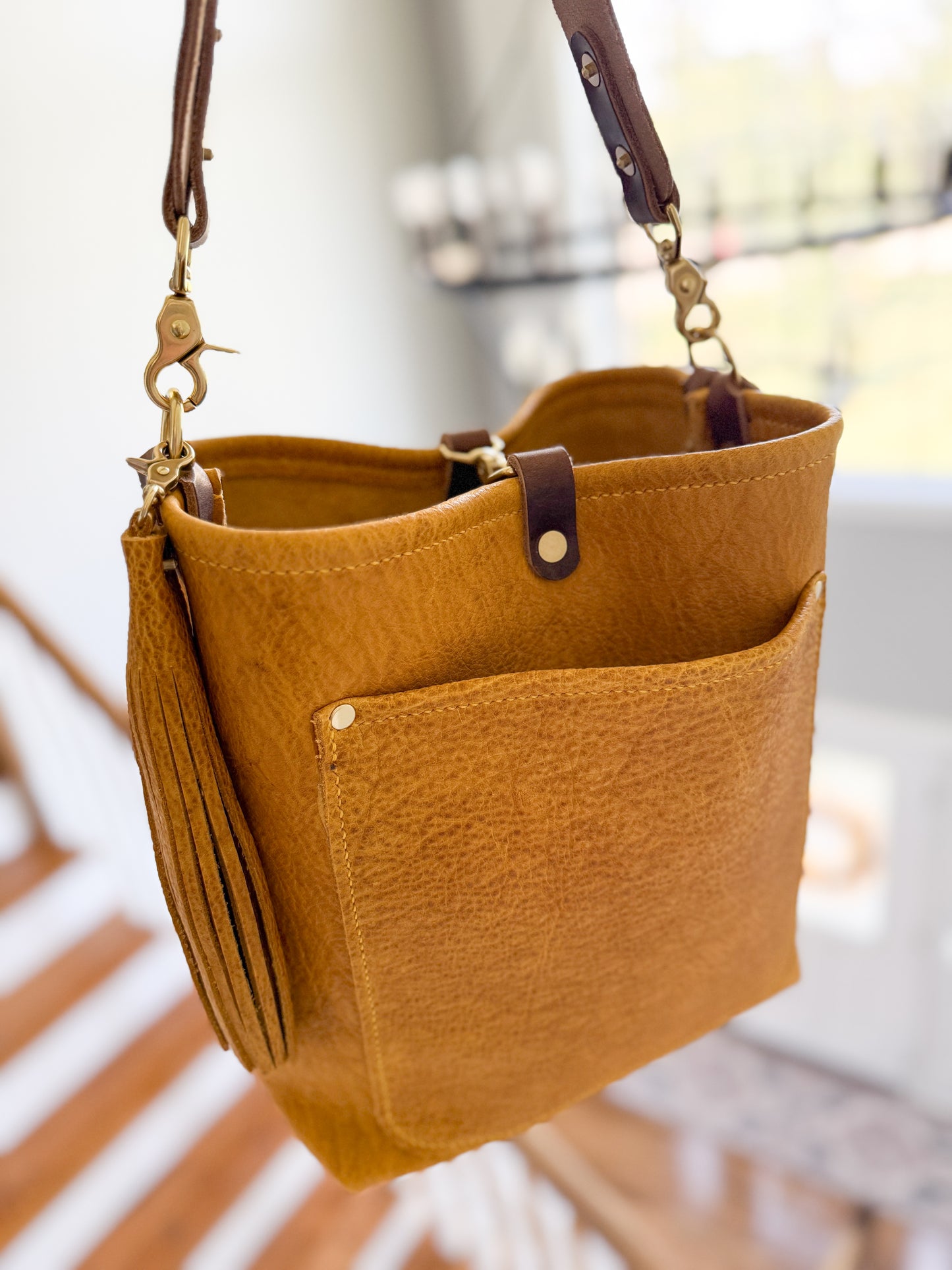 Bennett Bucket in Goldenrod Full Grain Bison