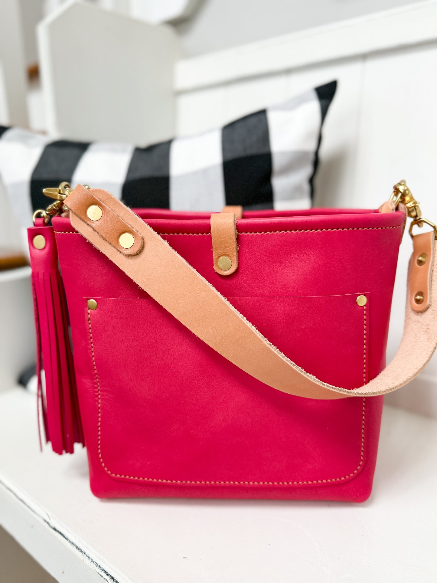 Bennett “shorty” Bucket in Fuscia Vachetta (non-milled)